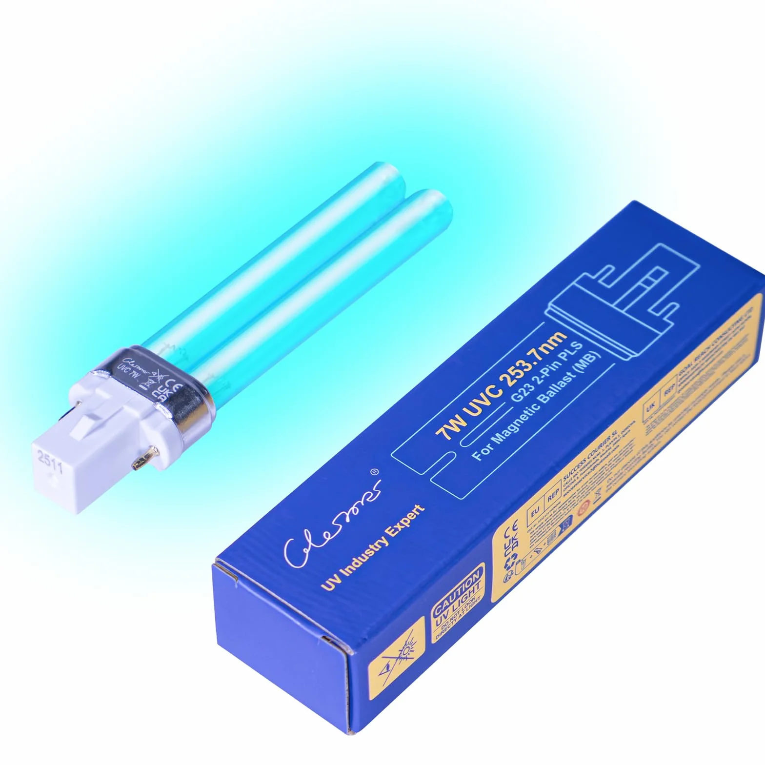 Glostars 7W G23 PL-S Lampe T-UV de Remplacement pour Ballast Inductif – Compatible Clarificateur de Bassin Filtre UVC (1 Pièce)