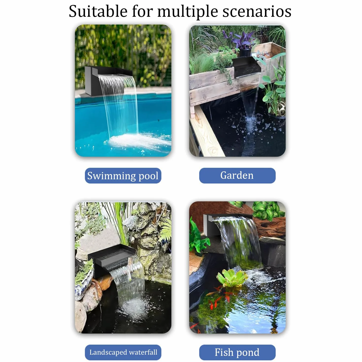 Cascade de bassin en acier inoxydable 30 cm, 48 W, 3000 l/h, set pour jardin