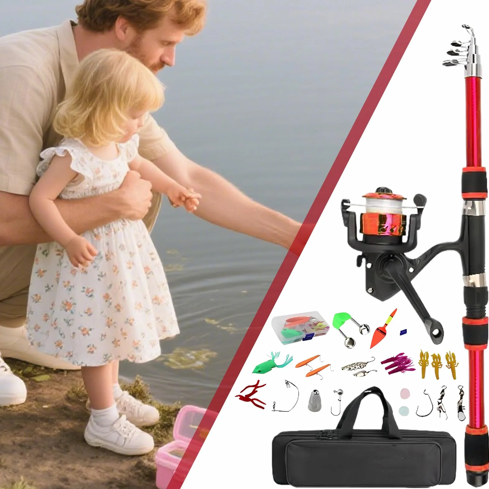 Canne À Pêche Enfant Kit Débutant pour Lancer Eau Salée et Douce