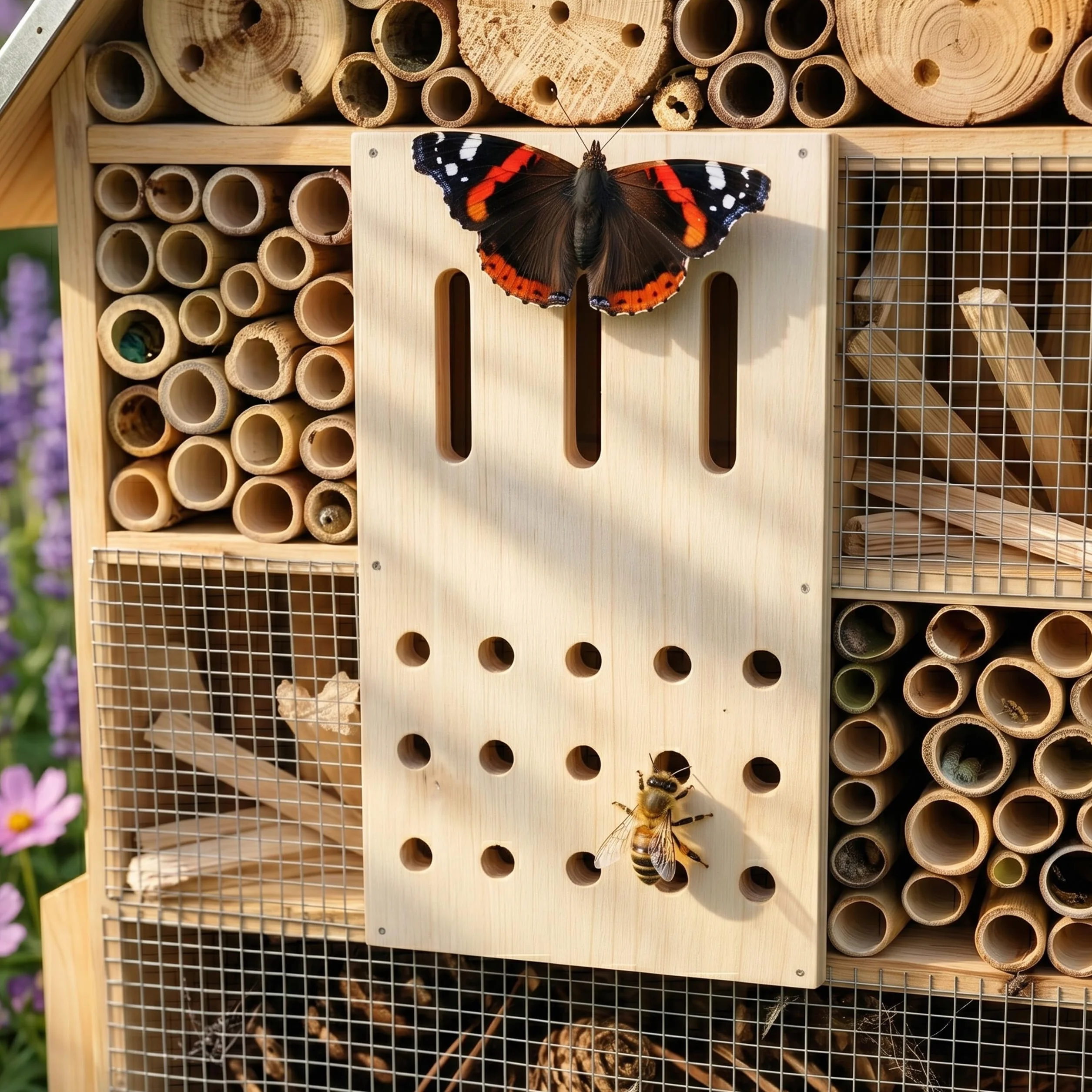 Relaxdays Hôtel à Insectes sur Pied en Bois, Toit galvanisé, 77 x 38 x 10 cm