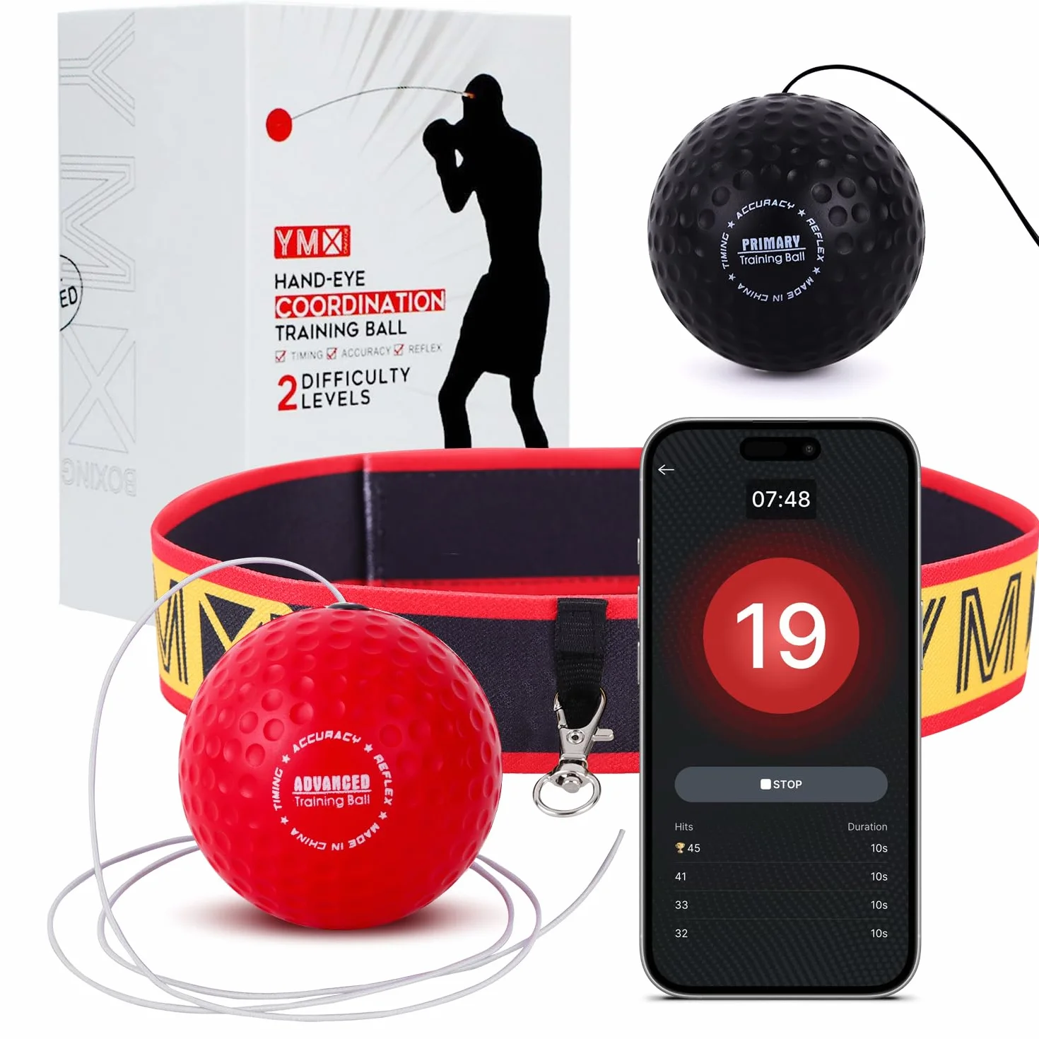 YMX BOXING Reflex Ball - Accessoire de Sport d'entrainement de Réflexe, Coordination et Vitesse pour la Boxe - Bandeau et Elastique avec Balles en Mousse - Equipement pour Exercice de Punching