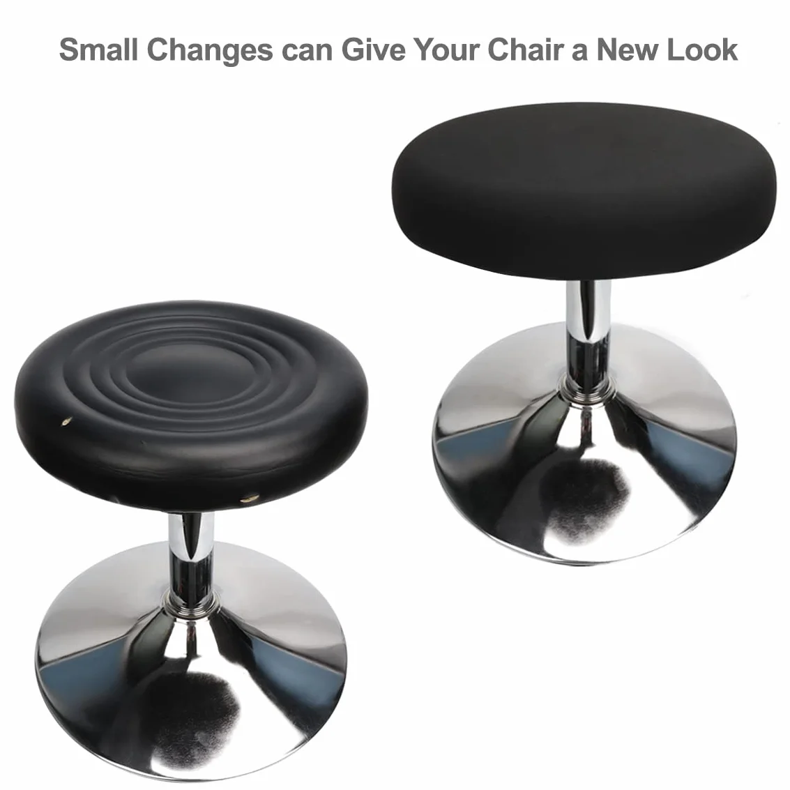 Housse Tabouret Rond 30-40cm Velours Extensible Lavable Noir