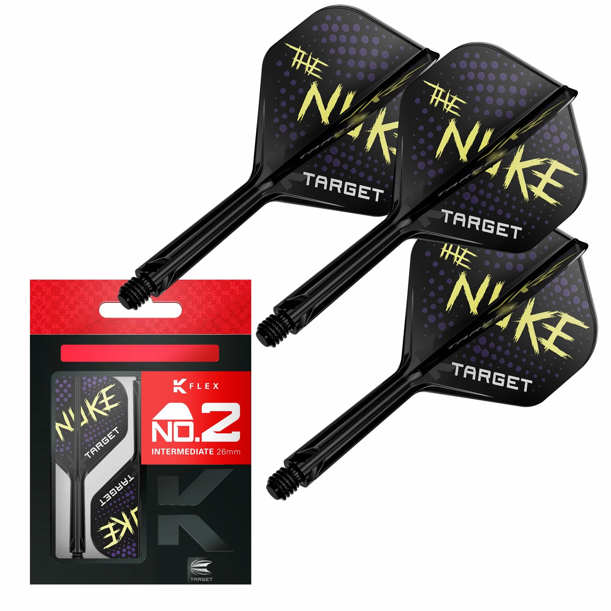 Target Darts Luke Littler Ailettes et Système d'arbre, No.2/No.6 | Pack de 3 Ailettes Kflex All in One, The Nuke Player Edition Accessoires de Fléchettes | Fléchettes K-Flex Court/Intermédiaire/Moyen
