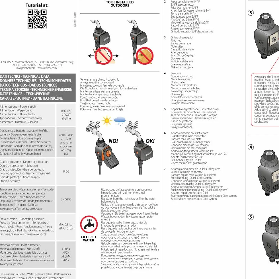 Claber Aquauno Logica programmateur arrosage automatique une voie