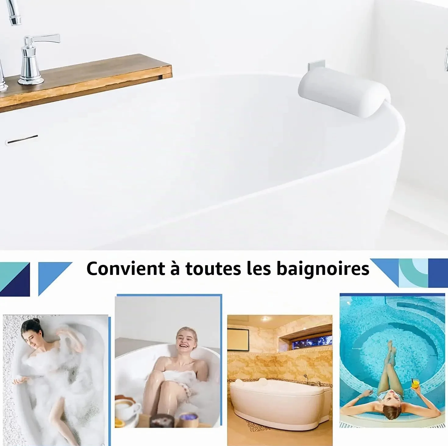 Lonkenn Coussin de Bain Imperméable PU avec Ventouses Ergonomique pour Baignoire