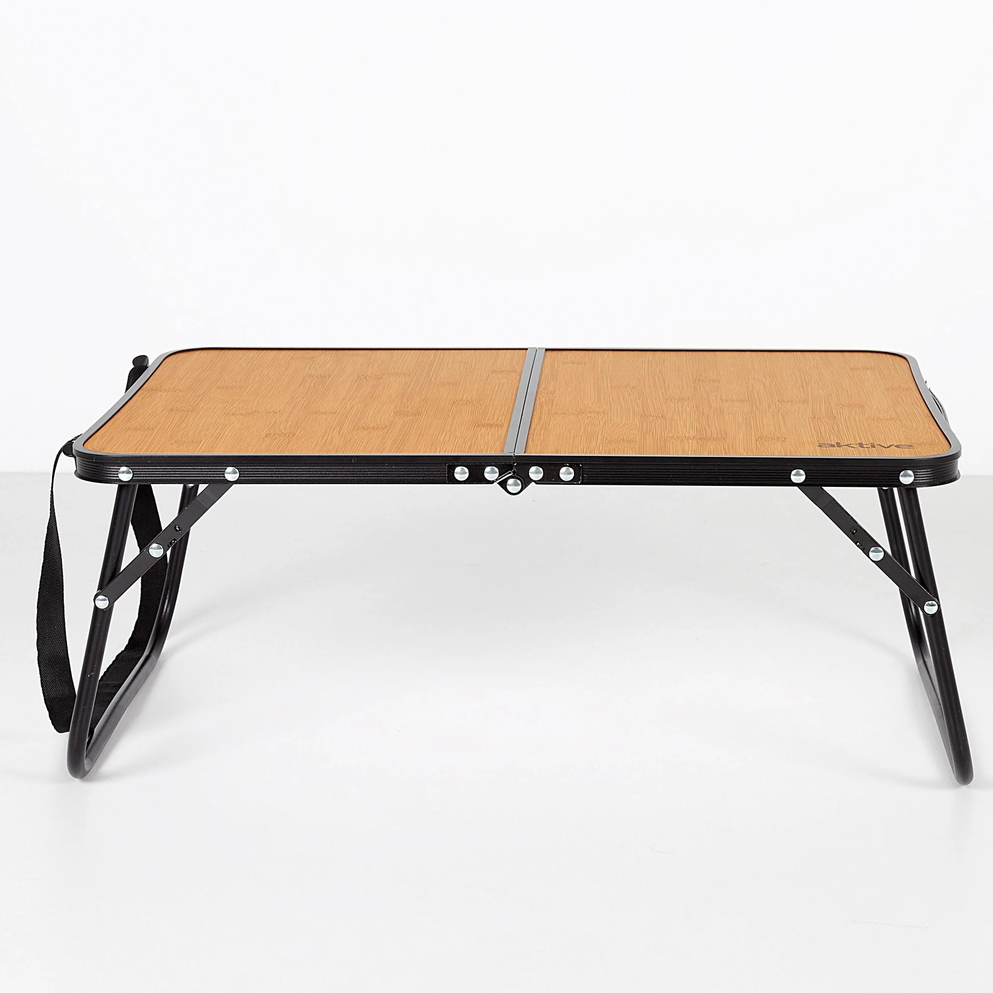 AKTIVE Table Basse Pliable 60x40x25 cm Effet Bambou Aluminium MDF 20 kg avec Serrure de Sécurité Poignée Sangle de Transport