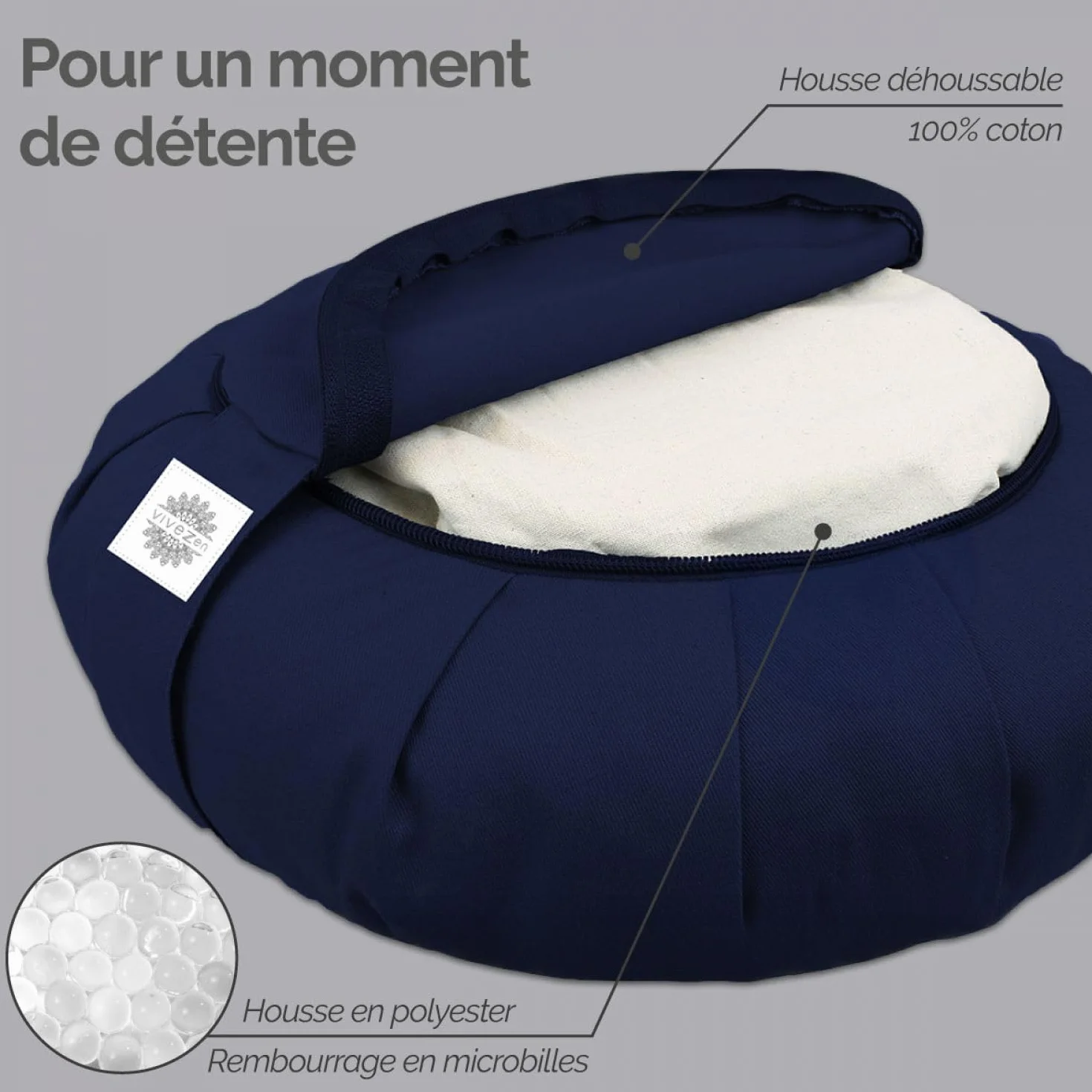 Vivezen - Pouf, zafu, coussin de méditation, yoga - Rond - 38 x 38 x 13 cm - Plusieurs coloris