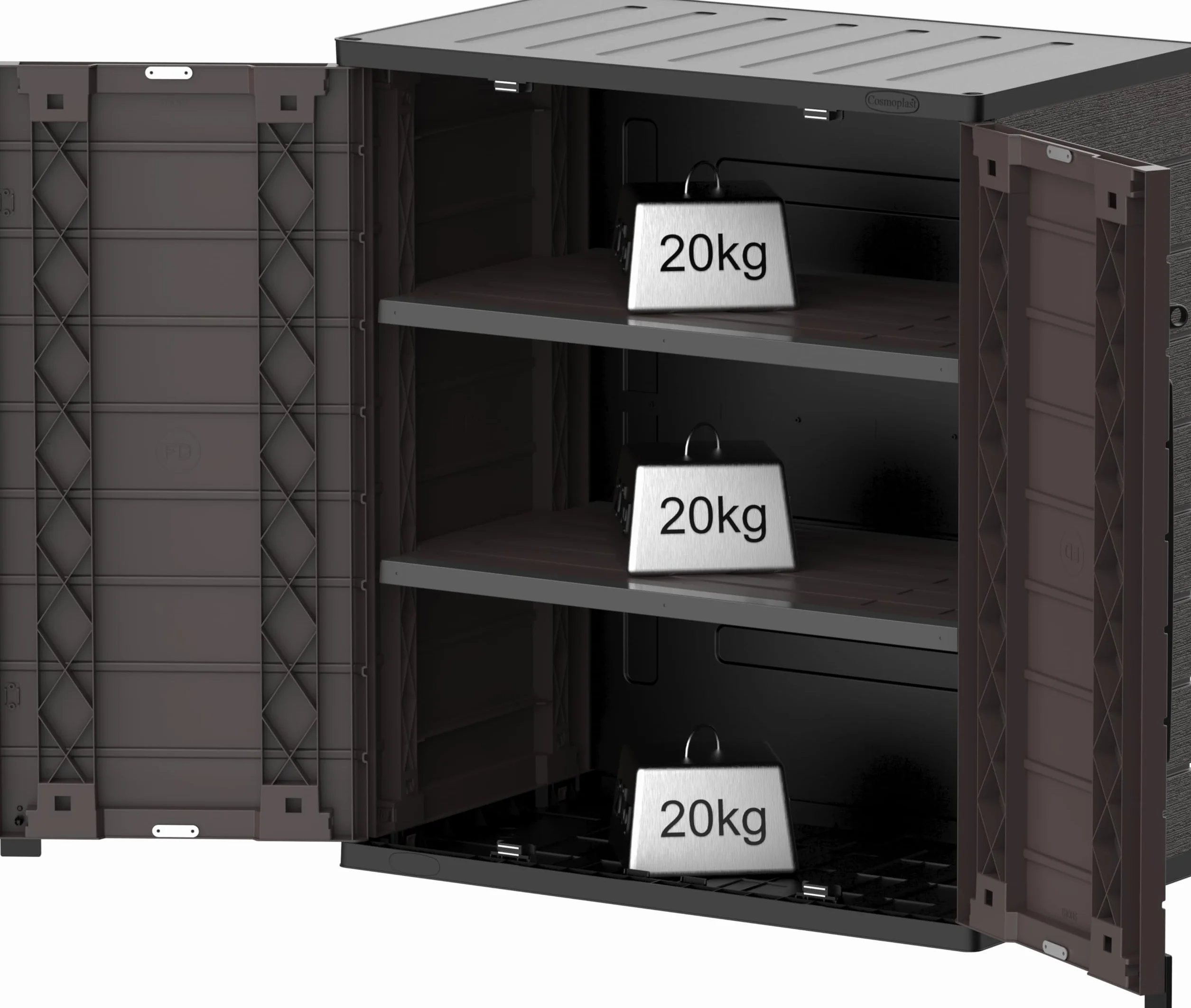 Duramax Cedargrain Short Plastic Vertical Storage Cabinet 2 Door with Shelves Outdoor Lockable Water Resistant Brown