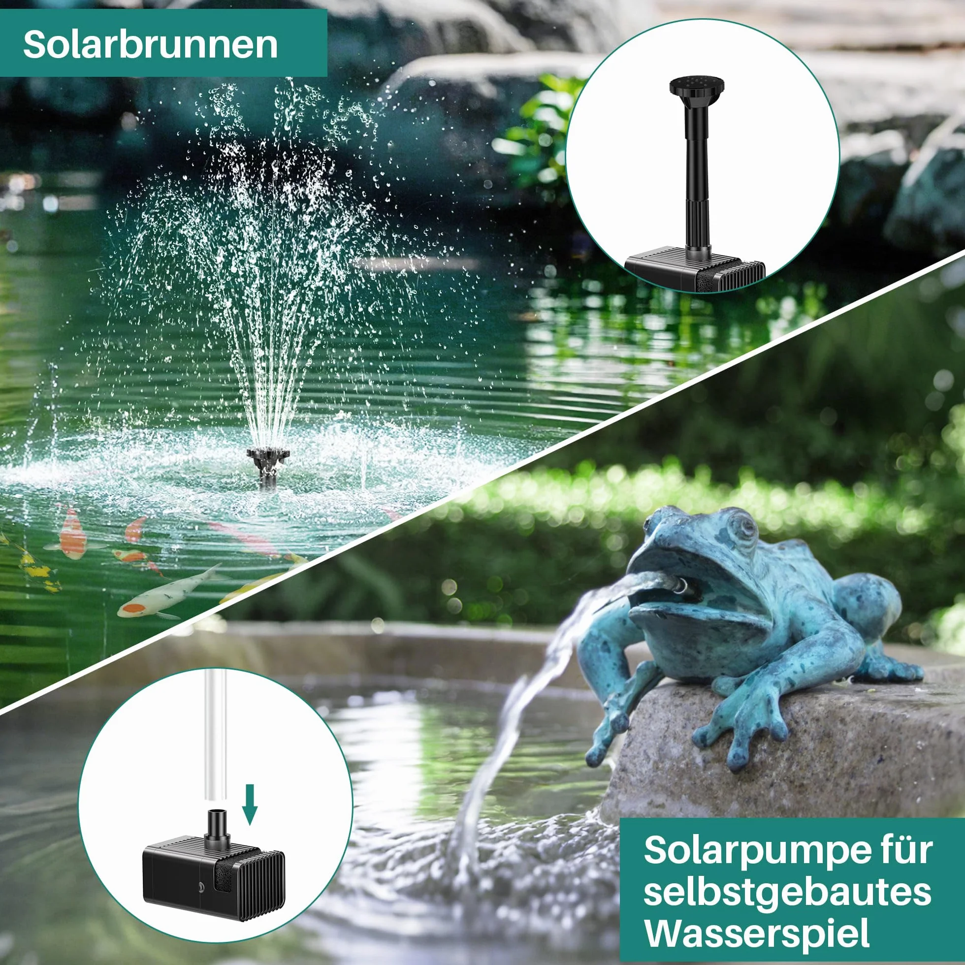 Pompe Solaire Bassin 7.5W avec Batterie, Fontaine Solaire Extérieur 10 Buses, Pompe à Eau Silencieuse pour Bain d'oiseaux