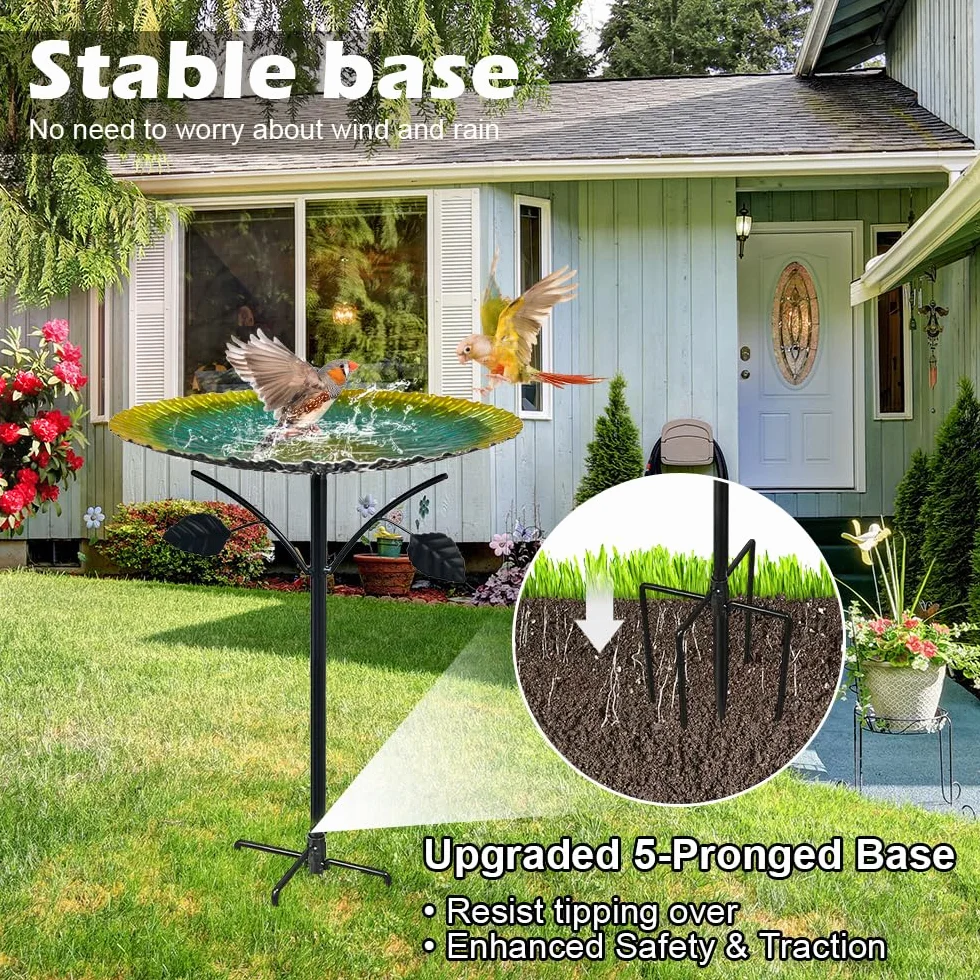 Abreuvoir Oiseaux Exterieur 85cm Bain d'oiseaux Mangeoire sur Pied Amovible 5 Bases Fixes Decoration Jardin