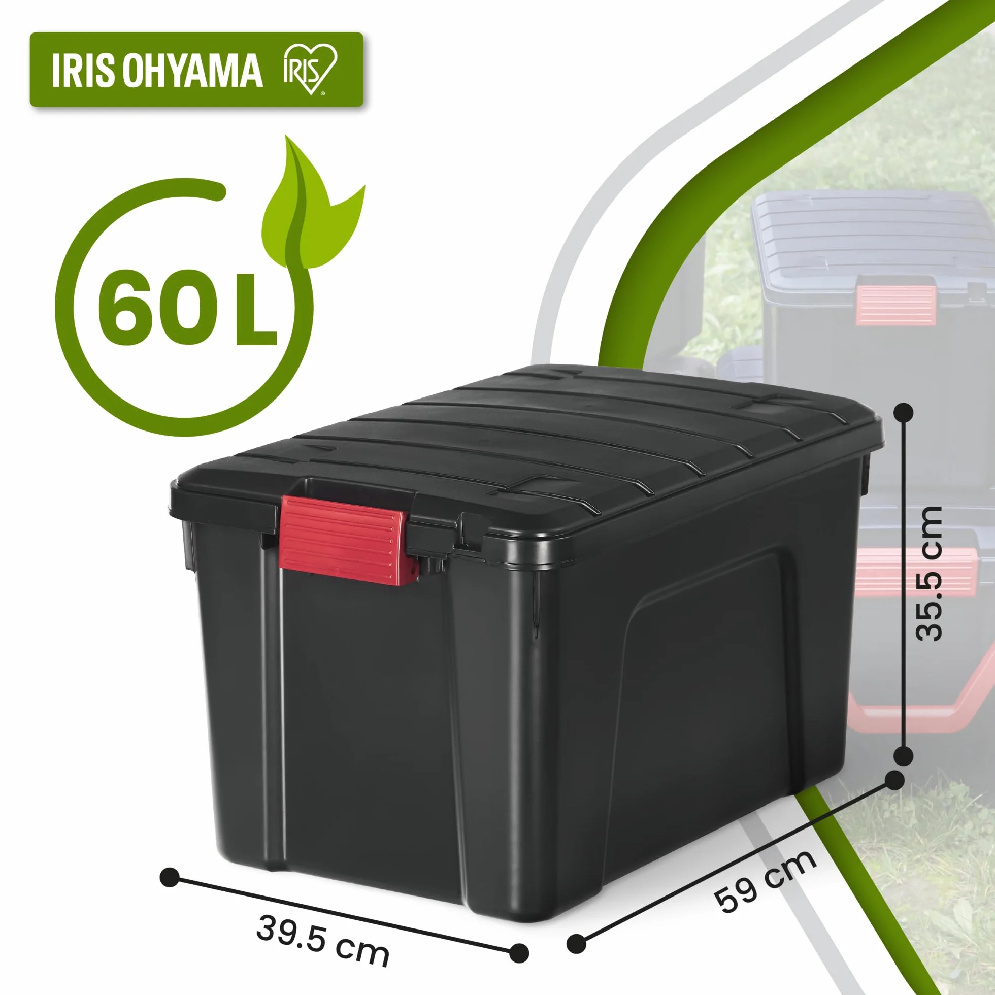Iris Ohyama Malle Boîte de Rangement Plastique 60L Lot de 3 Empilable Roues Sans BPA SIA-60 Noir