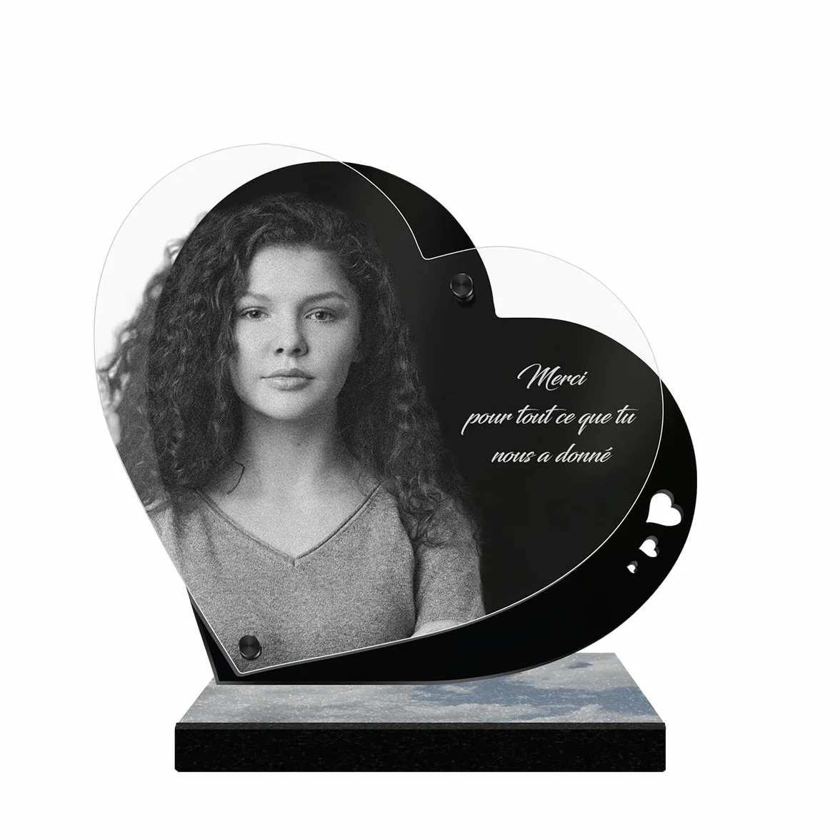 Plaque Funéraire Personnalisée Cœur Perpétuel Gravée au Laser Plexiglass pour Hommage