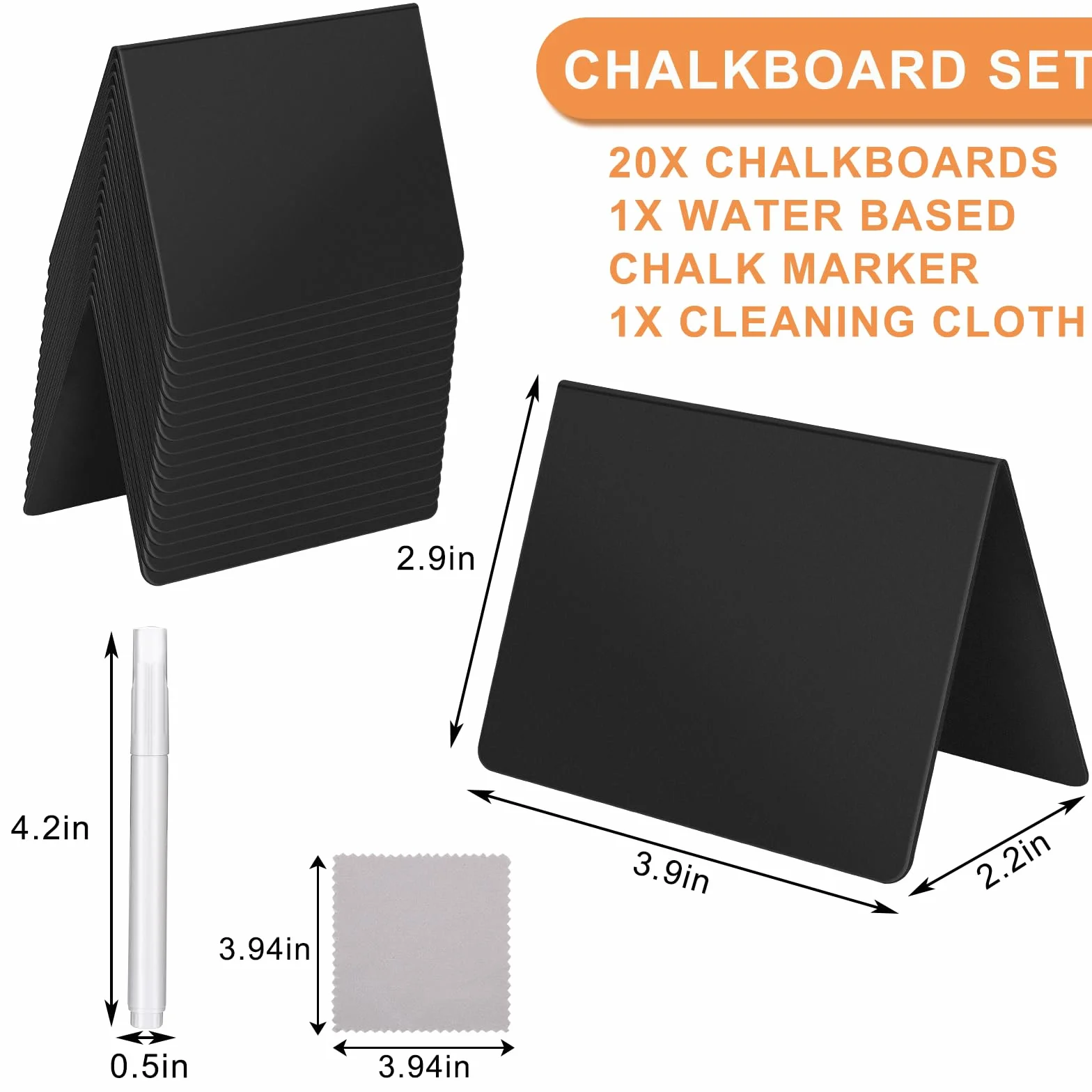 Mini Tableau Noir Ardoise Craie Plastique 20 Pièces avec Stylo et Chiffon pour Mariages Fêtes Décorations
