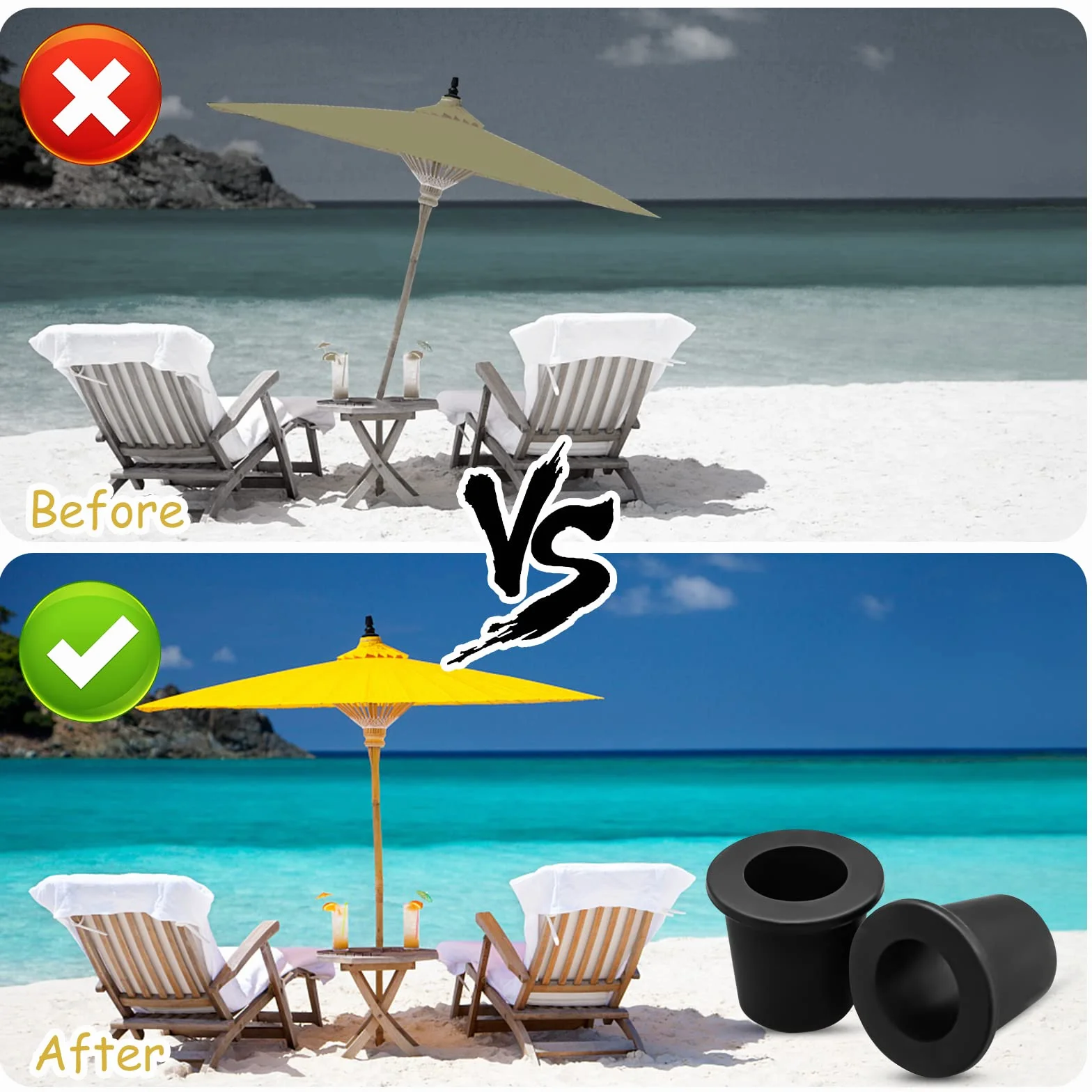 Lot de 2 anneaux de trou pour parasol de table d'extérieur, manchon en silicone, stabilisateur conique