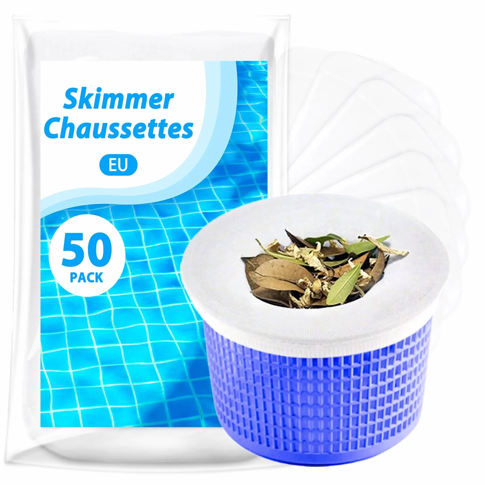 KGC Chaussette Skimmer Piscine 50 Pièce Lavable Réutilisable Nylon Élastique 7-19 cm