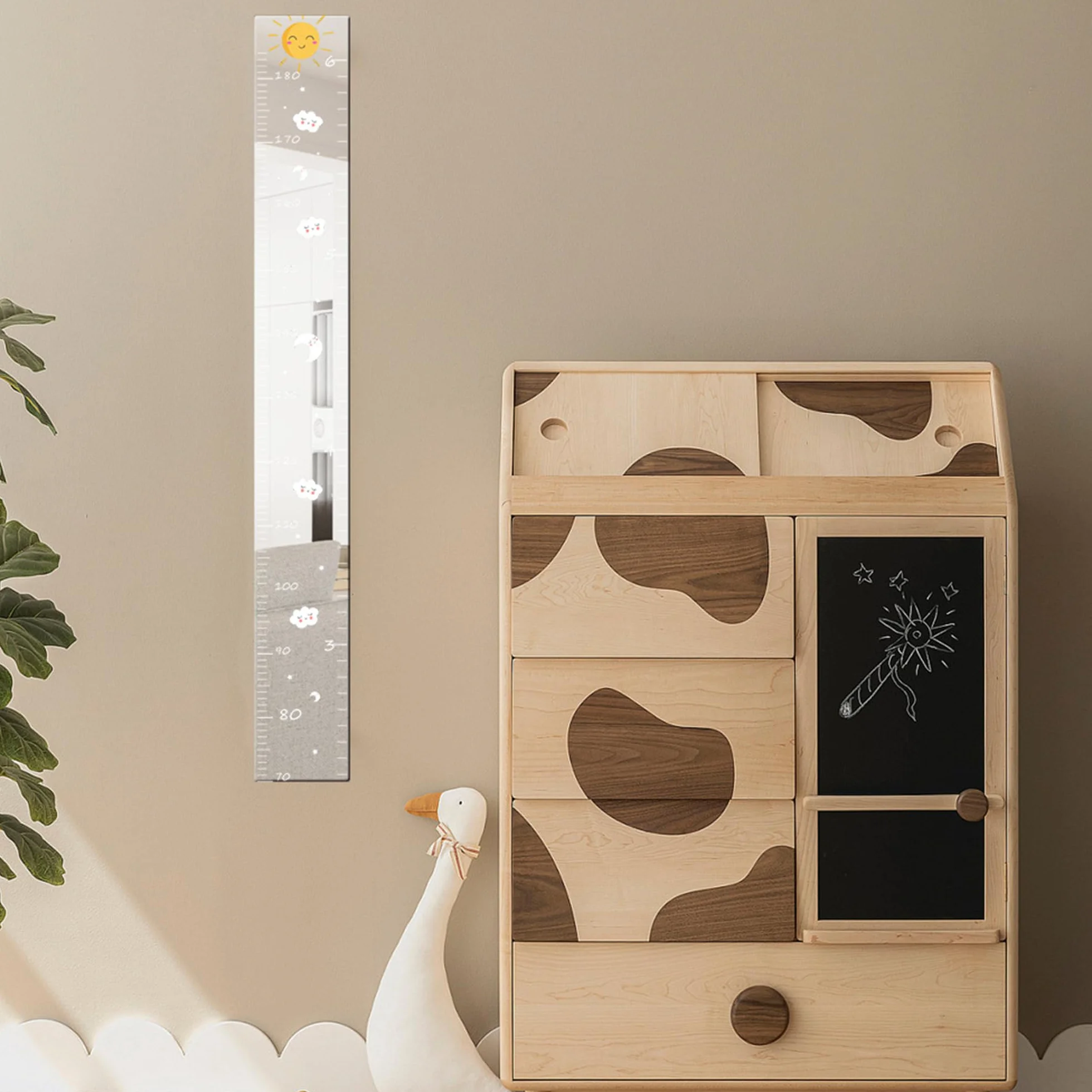 Miroir-Mesure de Croissance avec Autocollants – Règle Adhésive Murale pour Chambre d'Enfant