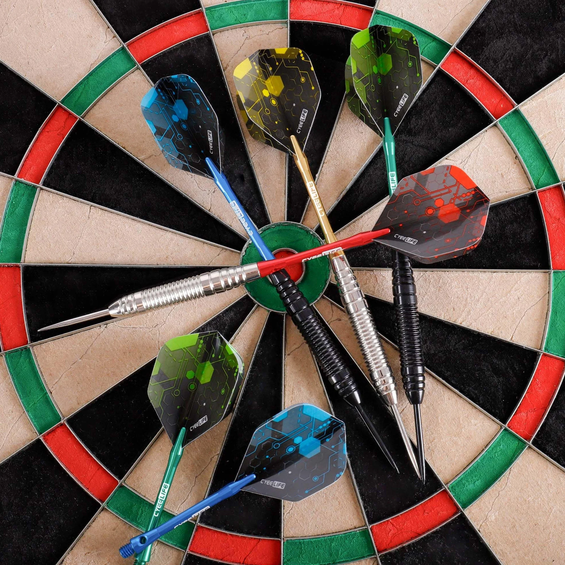 CyeeLife Fléchettes de dart avec pointe en métal, 20g set professionnel en acier avec 12 tiges en aluminium + 16 flights + 12 protège-flights en aluminium + 20 anneaux en caoutchouc anti-dévissage