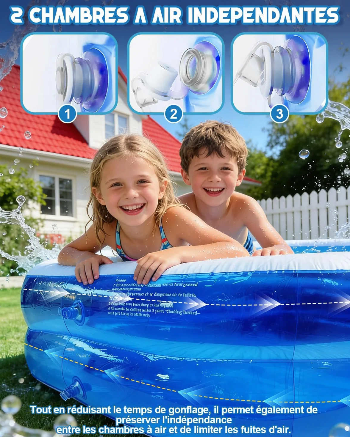 Piscine Gonflable Rectangulaire 260 x 155 x 45 cm, Grande Piscine pour Enfants Adultes, Bassin Pliable Extérieur Jardin