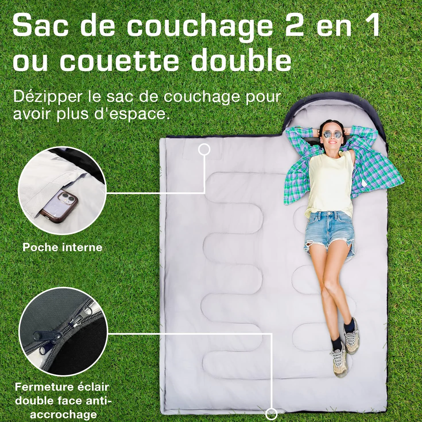 Active Era Sac de Couchage Rectangulaire 3-4 Saisons 0-15°C Léger Chaud Imperméable Jumelable