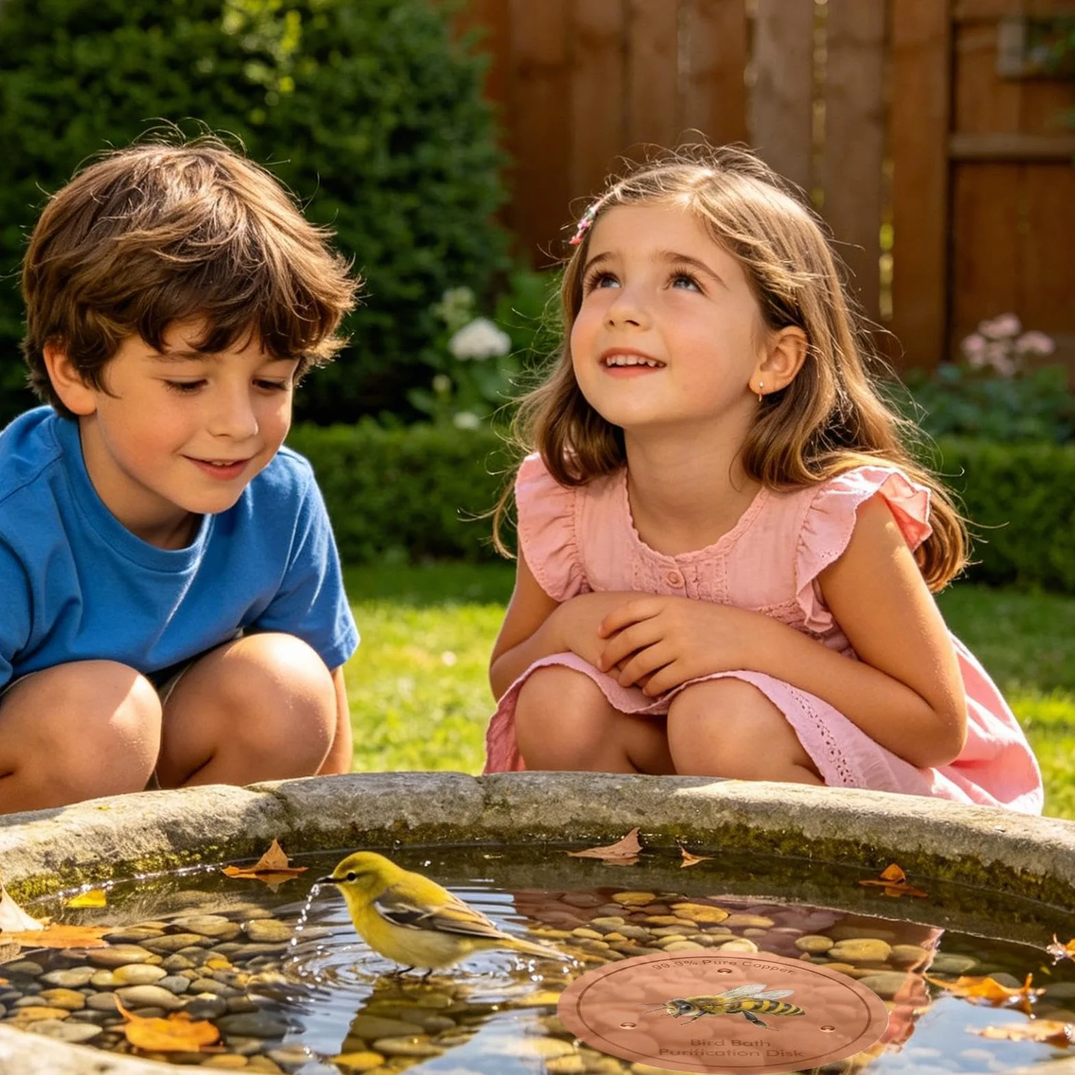 Disque en Cuivre pour Bain d'oiseaux Nettoyant Motif Abeille Terrasse Patio Fontaine Bassin Jardin