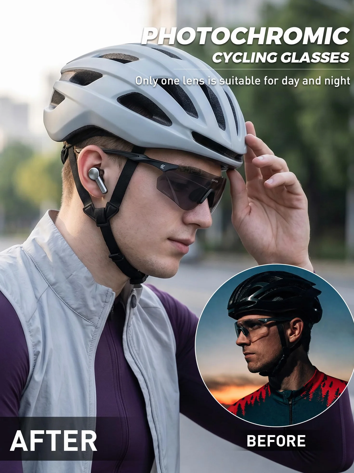 KAPVOE Lunettes de Soleil Sport Photochromiques Homme Femme, Lunettes UV400 22g Ultra Légères avec Plaquette de Nez en Silicone Réglable, Running Cyclisme Baseball Conduite K108