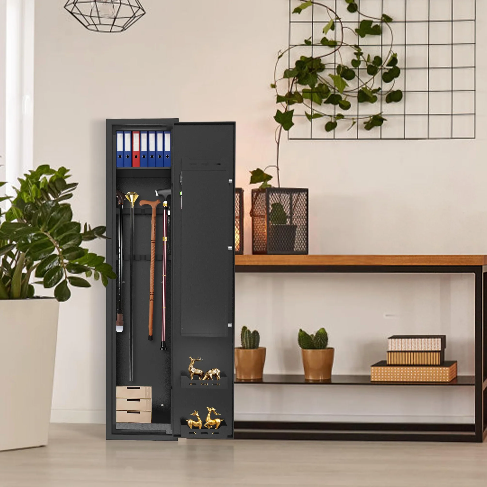 UISEBRT Armoire à armes pour 3 à 5 fusils - Armoire à munitions - Avec serrure électronique et empreintes digitales - Réglable - Pour armes longues, pistolets et munitions