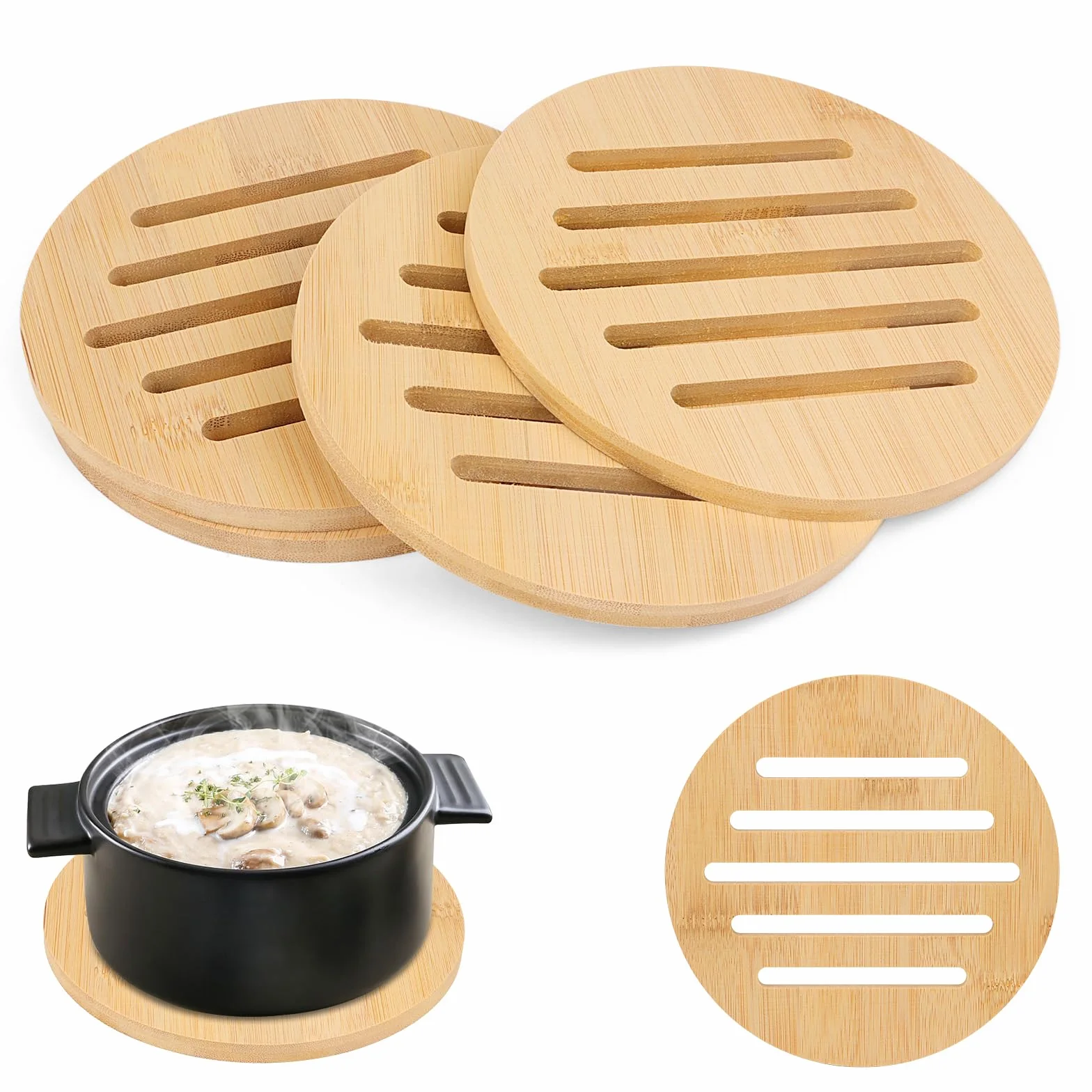 Tapis Antidérapant Isolant Rond pour Cuisine, 4 Pièces Dessous de Plat