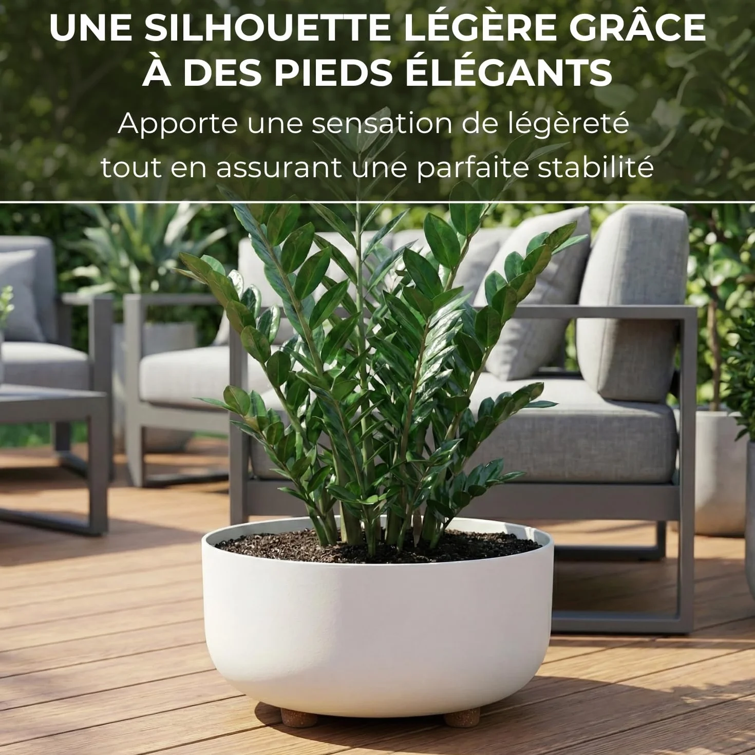 Lamela Pot de Fleurs Rond sur Pieds Plastique Robuste Ø 30 cm H 14,4 cm 7,7 L Blanc Intérieur Extérieur