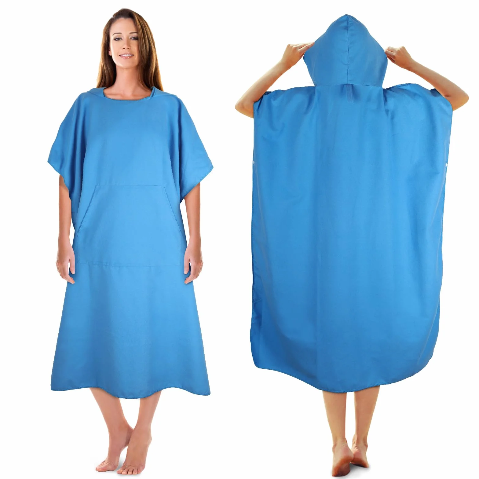 KUOGAS Poncho de Serviette, Poncho de Douche à Séchage Rapide en Microfibre (Bleu Ciel, Large)