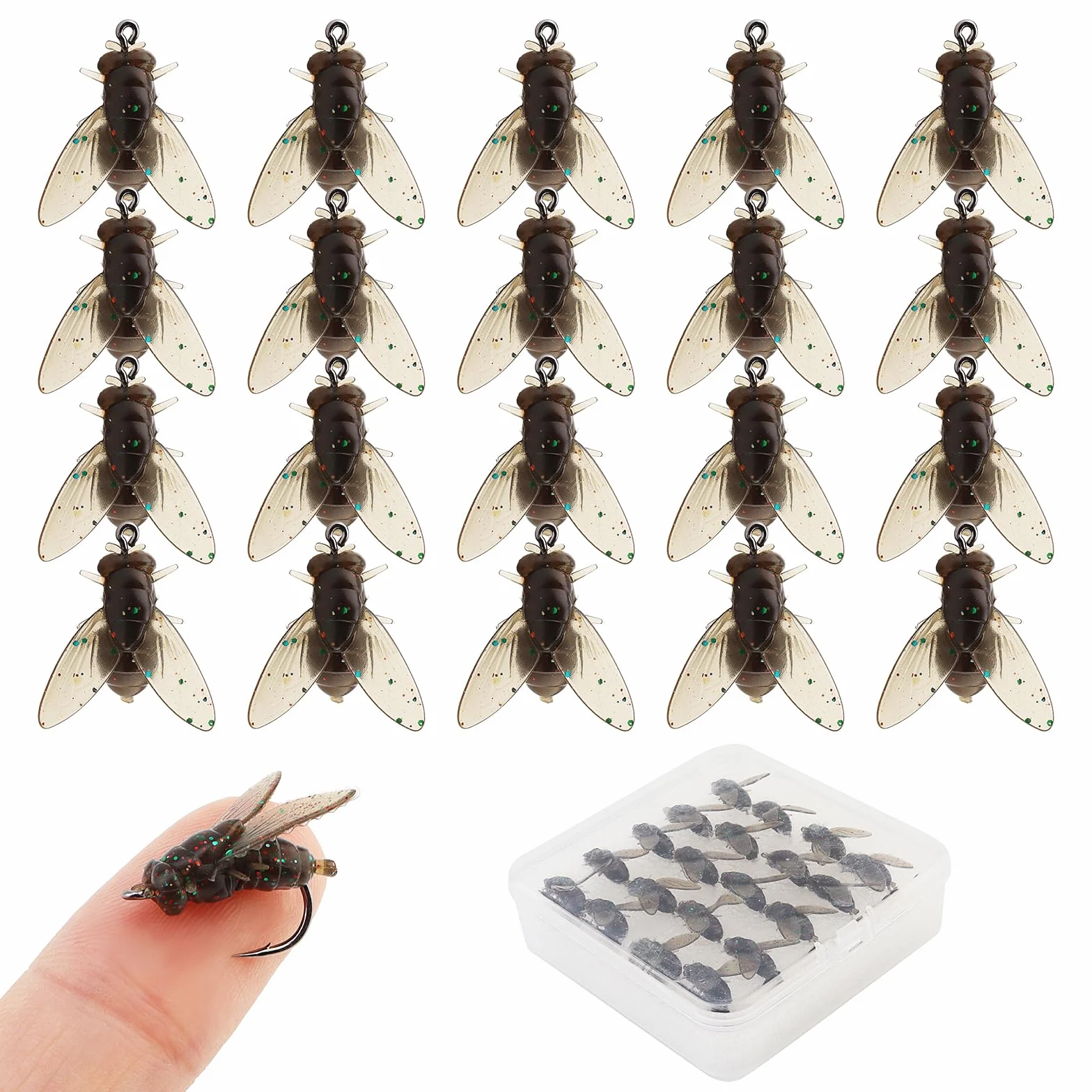 Lot de 20 mouches de pêche à la mouche, mouches sèches et humides pour la pêche à la mouche, leurres d'appâts pour truite, bar, saumon, panfish