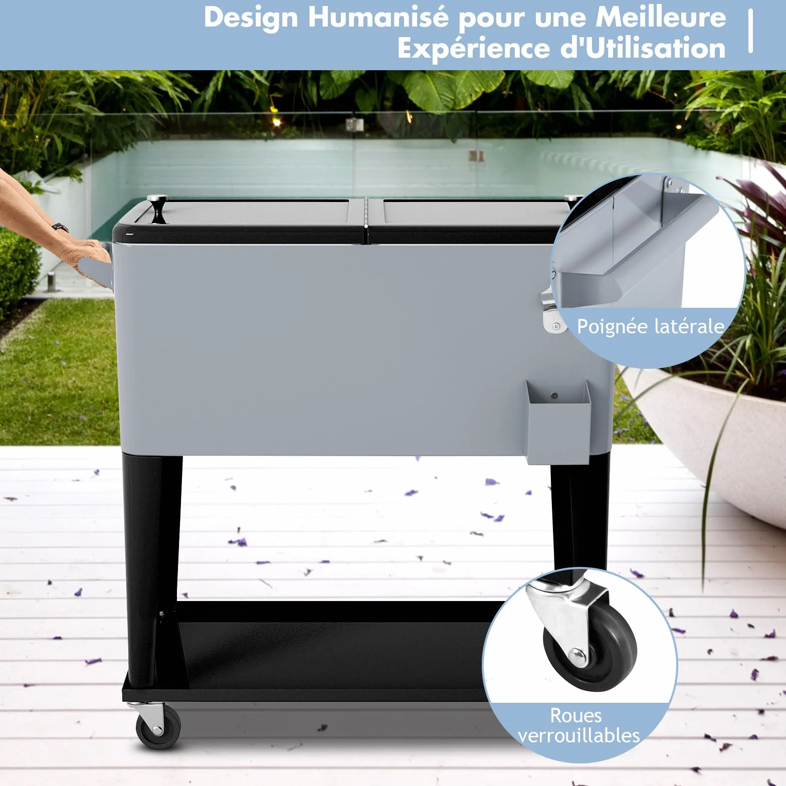 COSTWAY Chariot Isotherme Roulant 76 litres Réfrigérant avec Roulettes Universelles Ouvre-Bouteille