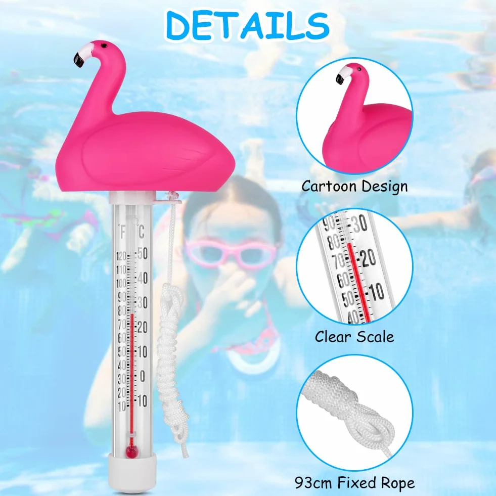 OFFCUP Thermomètre Piscine Flottant avec Ficelle pour Piscines Spas Aquariums (Flamant)