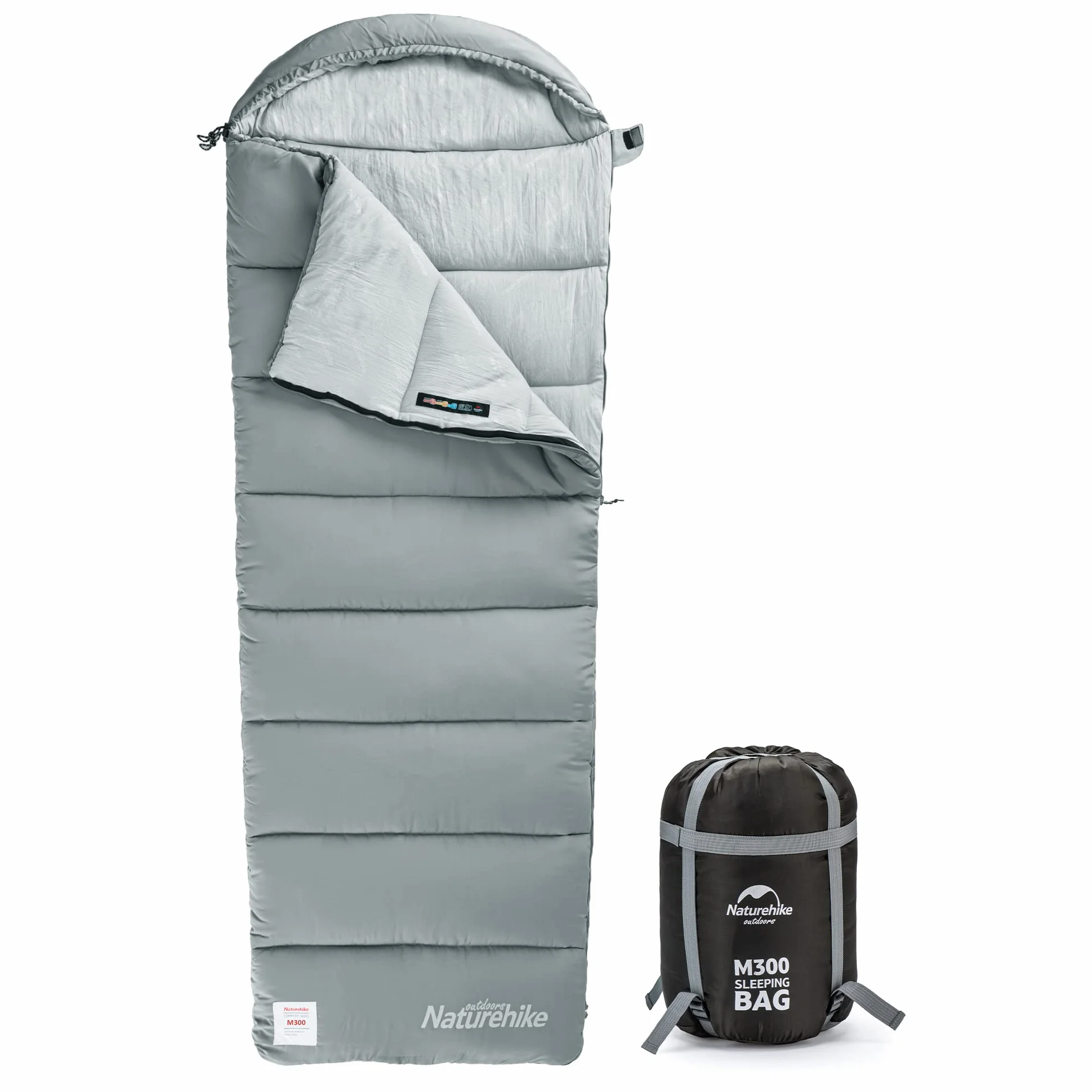 Naturehike Sac de Couchage À Capuche en Coton, 3 Saisons, Léger, Portable et Épissable, Rempli de Coton de Haute Qualité M180/M300, Adapté pour la Randonnée, Le Camping, L'alpinisme, en Intérieur