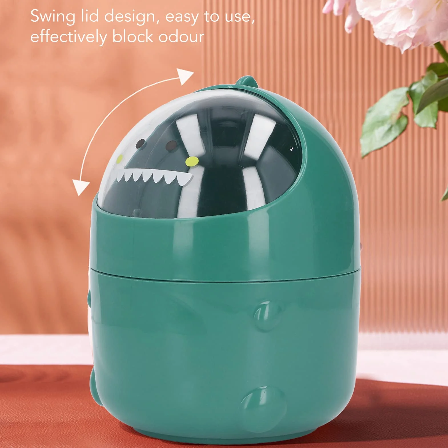 Mini Poubelle avec Couvercle pivotant, Poubelle de Bureau Mignonne, Plastique, Dinosaure Vert