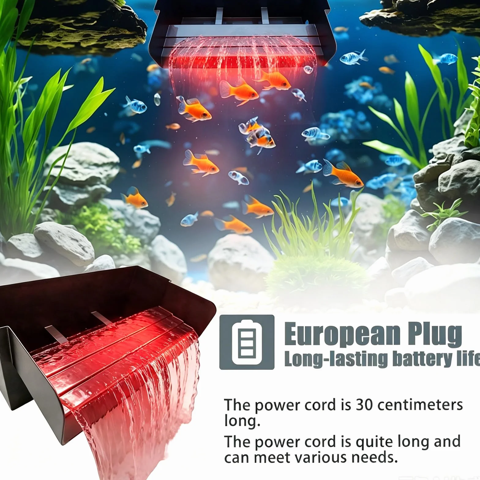 Cascade pour Bassin de Jardin en Acier Inoxydable 30 cm avec Éclairage LED Fontaine 45 W 3000 L/H