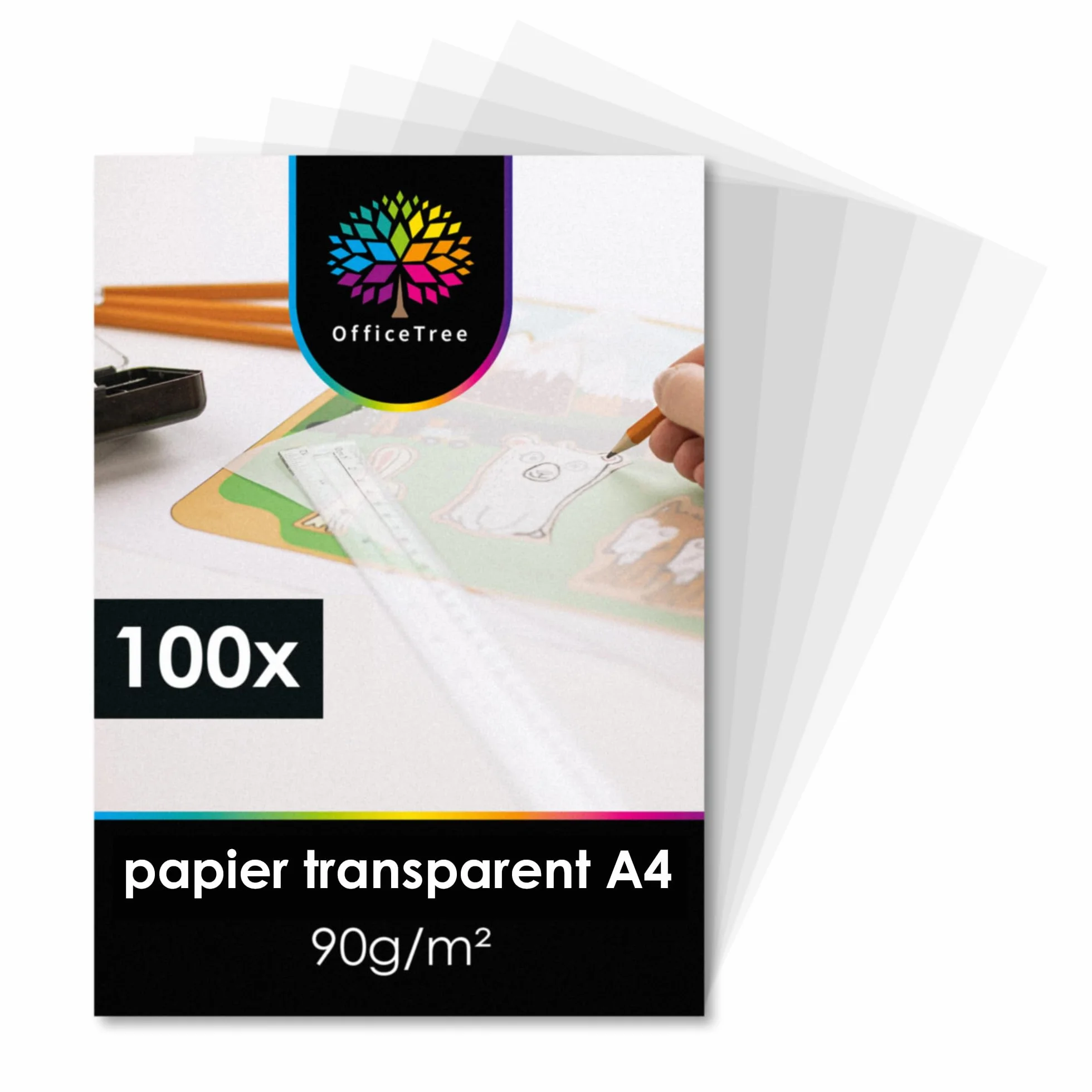 Papier calque DIN A4 90g/m² blanc - OfficeTree 100 feuilles pour dessin création impression recto-verso