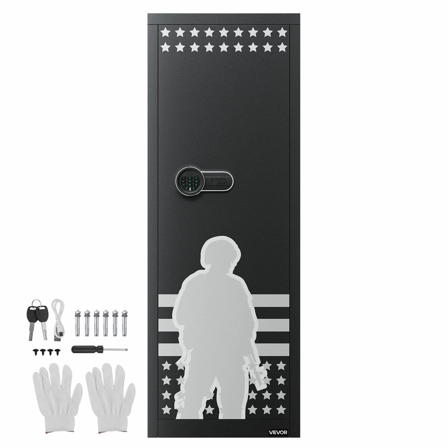VEVOR Armoire à 10-12 Fusils, Coffre-Fort pour Armes à Feu 2 Façons de Verrouillage par Clavier Numérique et Clés, avec 4 Poches pour Pistolets et 3 Supports Réglables, Accès Rapide, pour Domicile