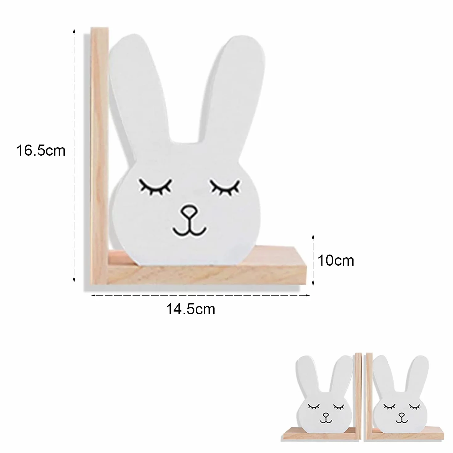 Nacnic Serre-Livres en Bois Lot de 2, Lapin, Décoratif pour Maison Enfants