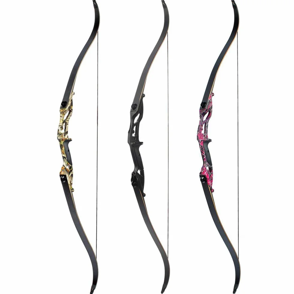 SHARROW 30-40lbs Arc Classique Takedown Arc Recourbé 64 Pouces Arc de Chasse Arc Long Traditionnel Arc de Compétition de Tir à l'arc (Camo, 30lbs)