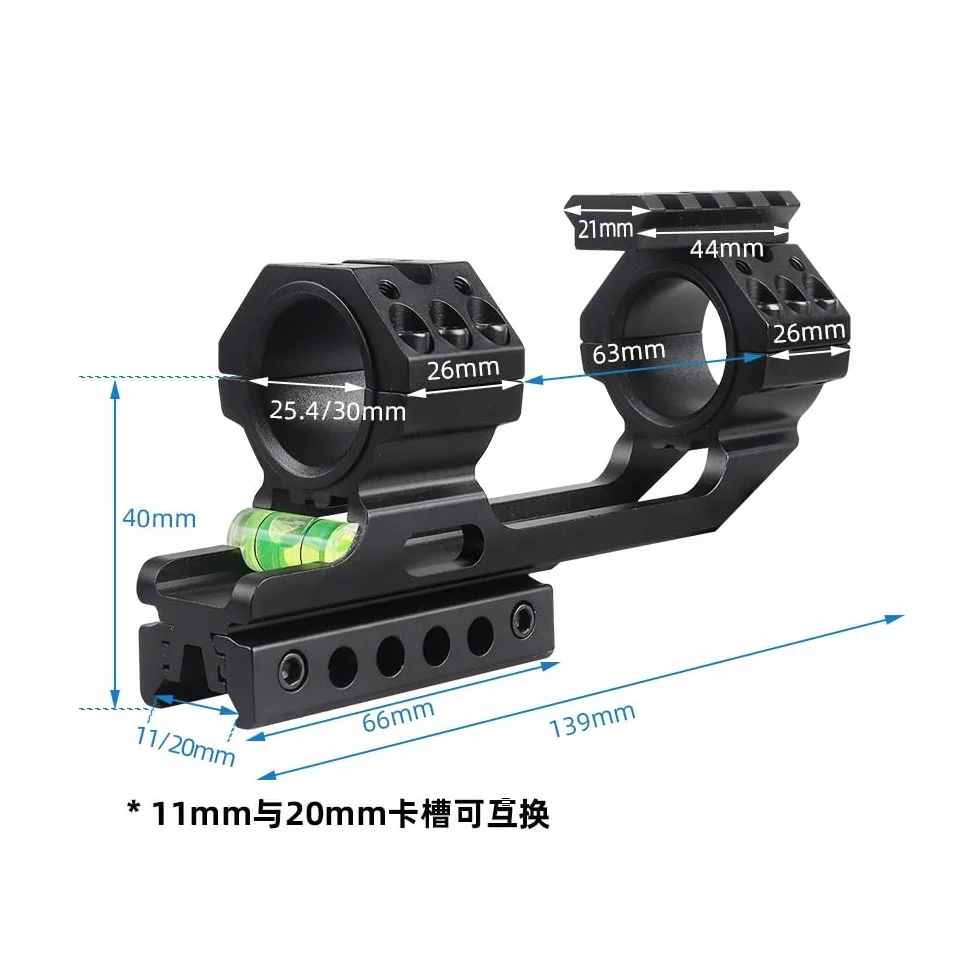 Support De Lunette Optique Double Anneau en Alliage D'aluminium 25,4/30 mm avec Niveau À Bulle Rails Picatinny Décalés