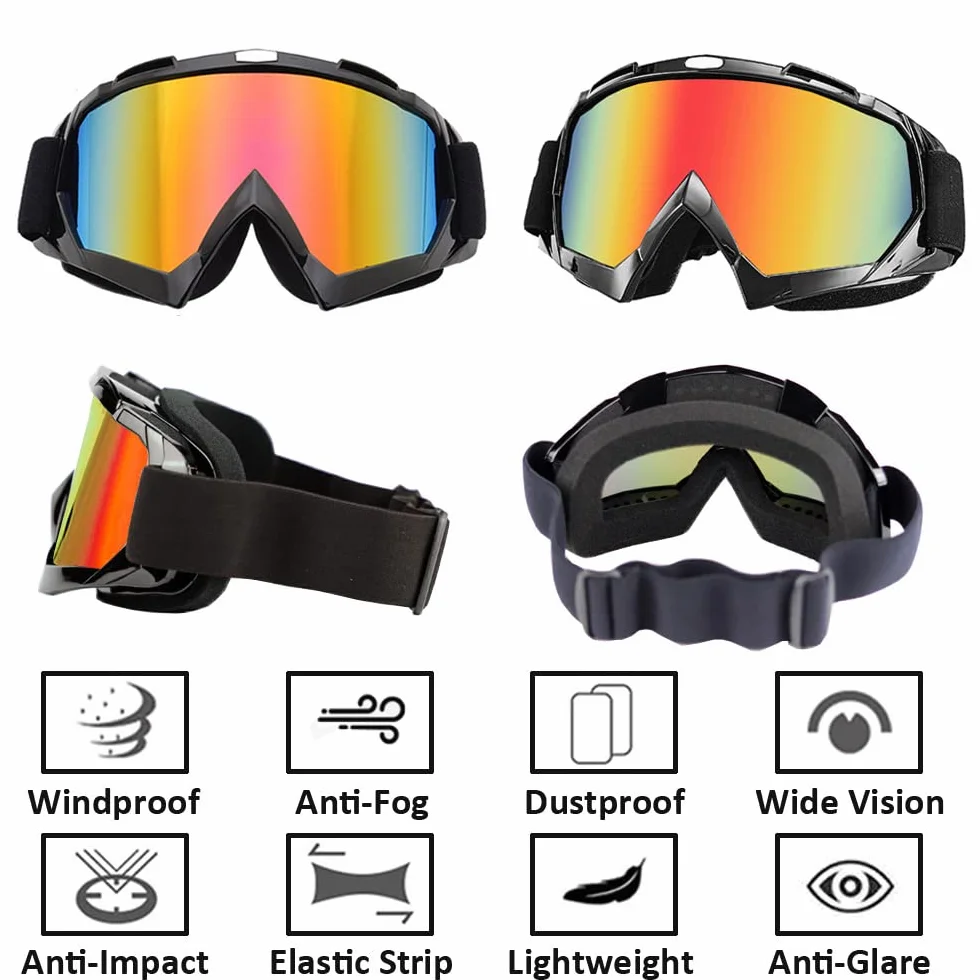 Lunettes de Moto Protection Motocross Ski VTT Vélo Soleil Coupe-vent Anti-poussière Équitation Cyclisme Orange