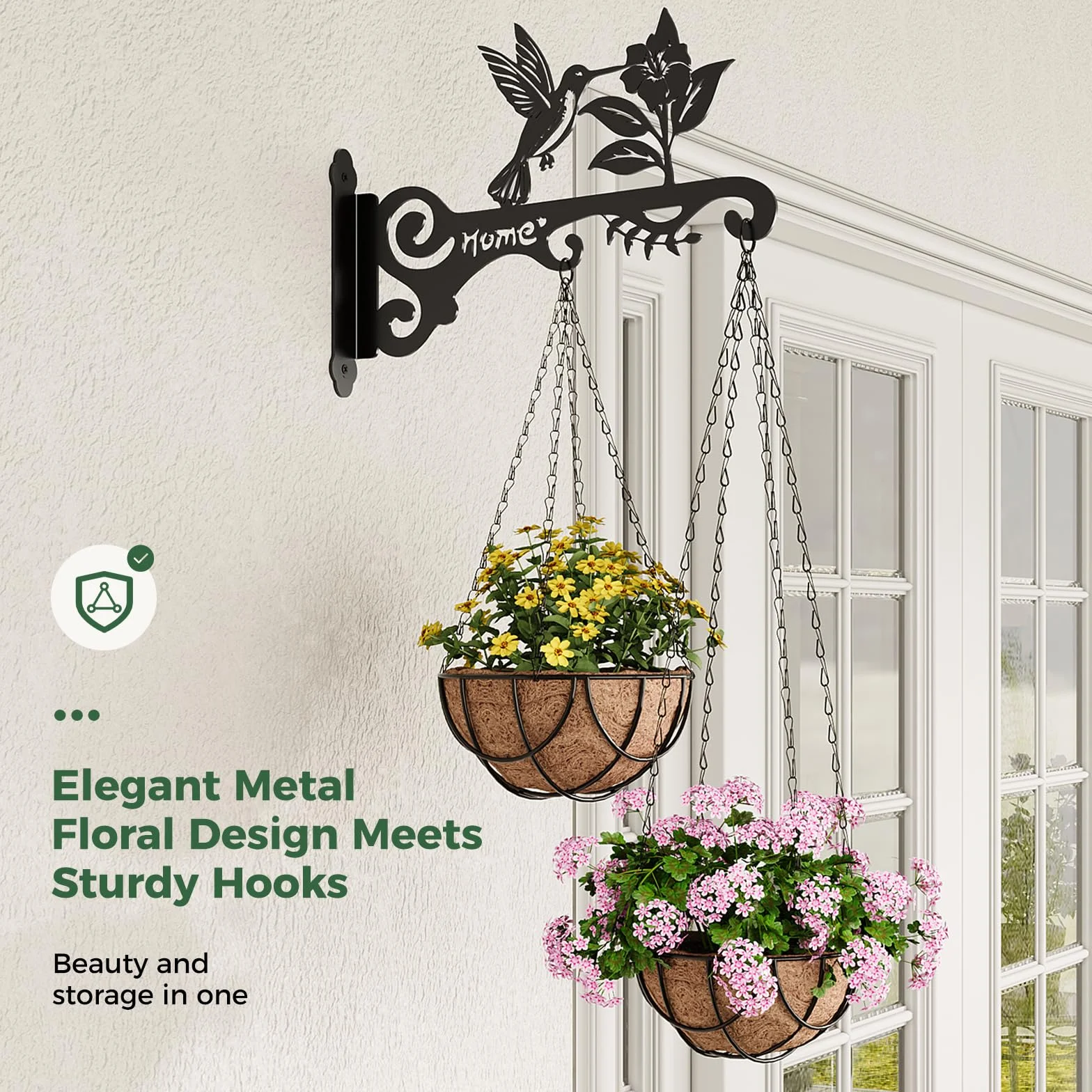 Bamworld Support jardiniere balcon 2 Pièces en Métal Décoratif, Suspension plante exterieur avec Motif Colibri
