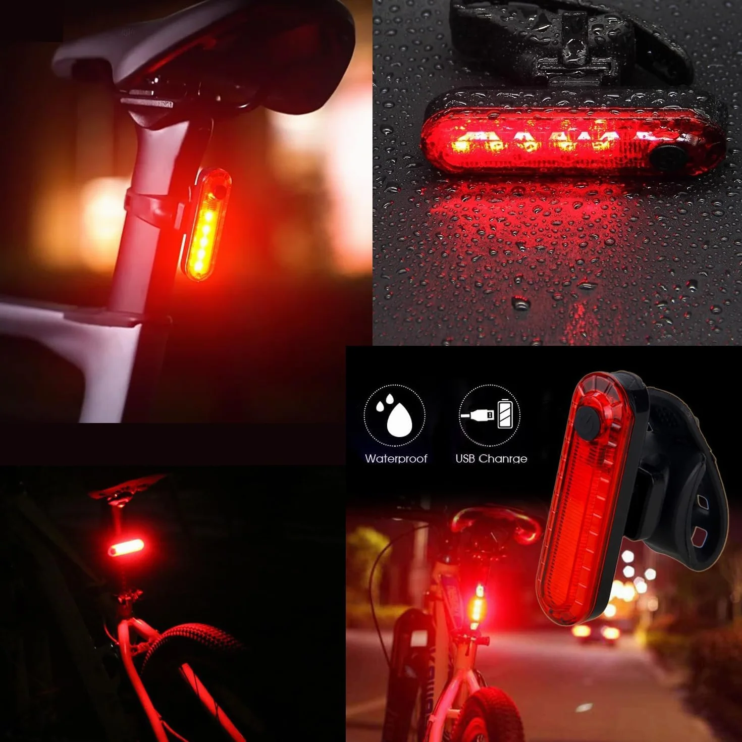 2 Pack Feu arrière de vélo, Eclairage Arrière Vélo Rechargeable USB, Ultra Lumineux,Avertissement LED de Sécurité 4 Modes étanche Lumiere Velo, Lampe LED pour vélo Cyclisme VTT etc