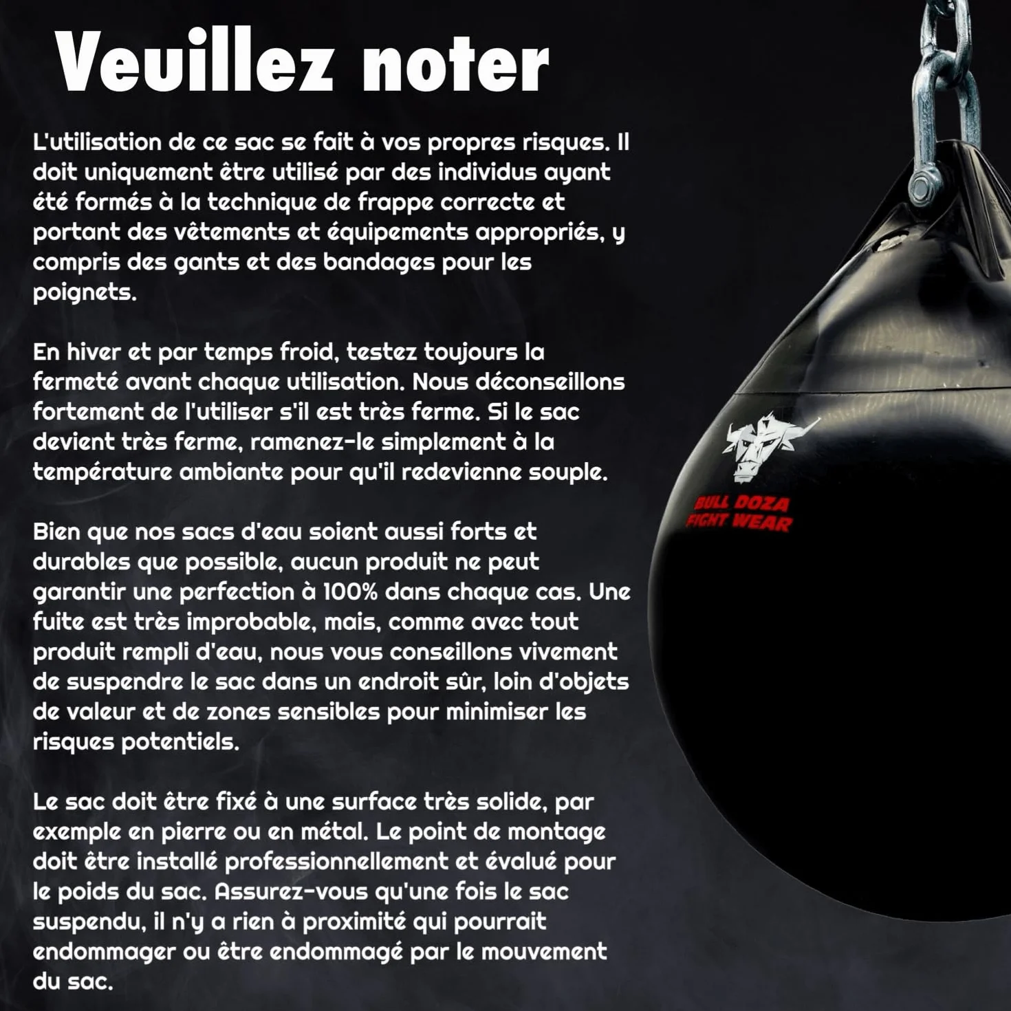 Bull Doza Fight WearWater Punch Bag - Robuste - Étanche - Trois Tailles