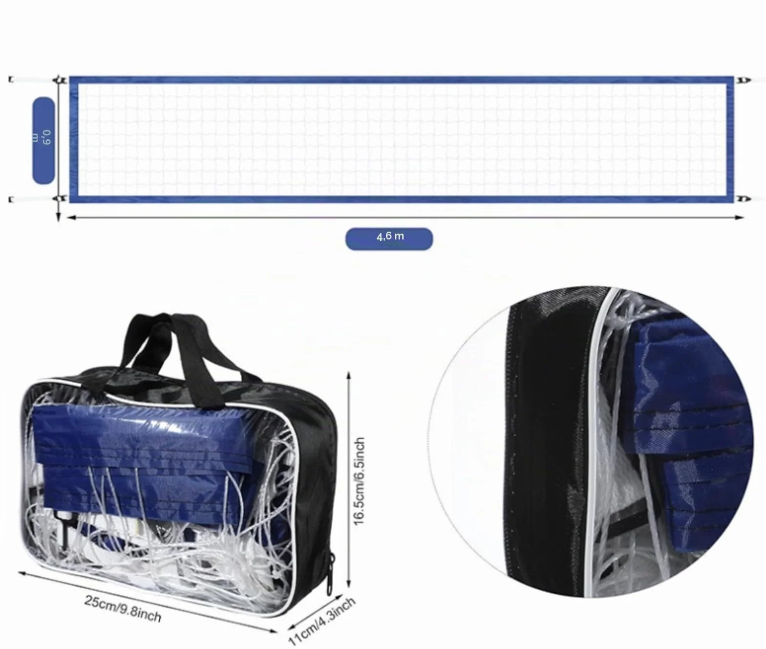 Filet de volley-ball de piscine de rechange portable de 4,5 x 0,9 m, équipement de sport résistant pour la natation, accessoire de jeu robuste pour les activités nautiques en plein air et les fêtes