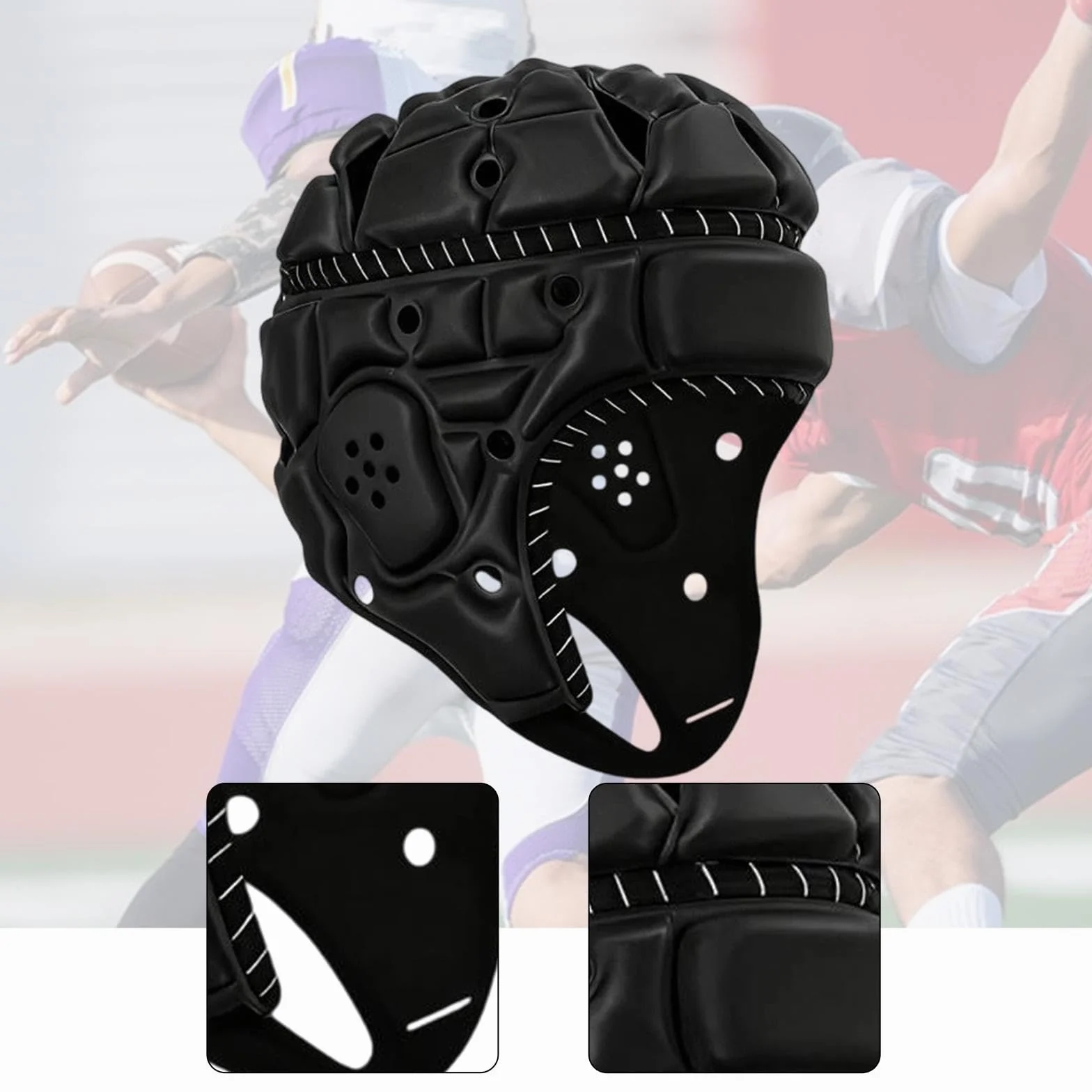 Casque Rugby Adulte Homyl avec Rembourrage Souple Protection Antichoc Ajustable Bandes Réfléchissantes Mousse EVA Polyester