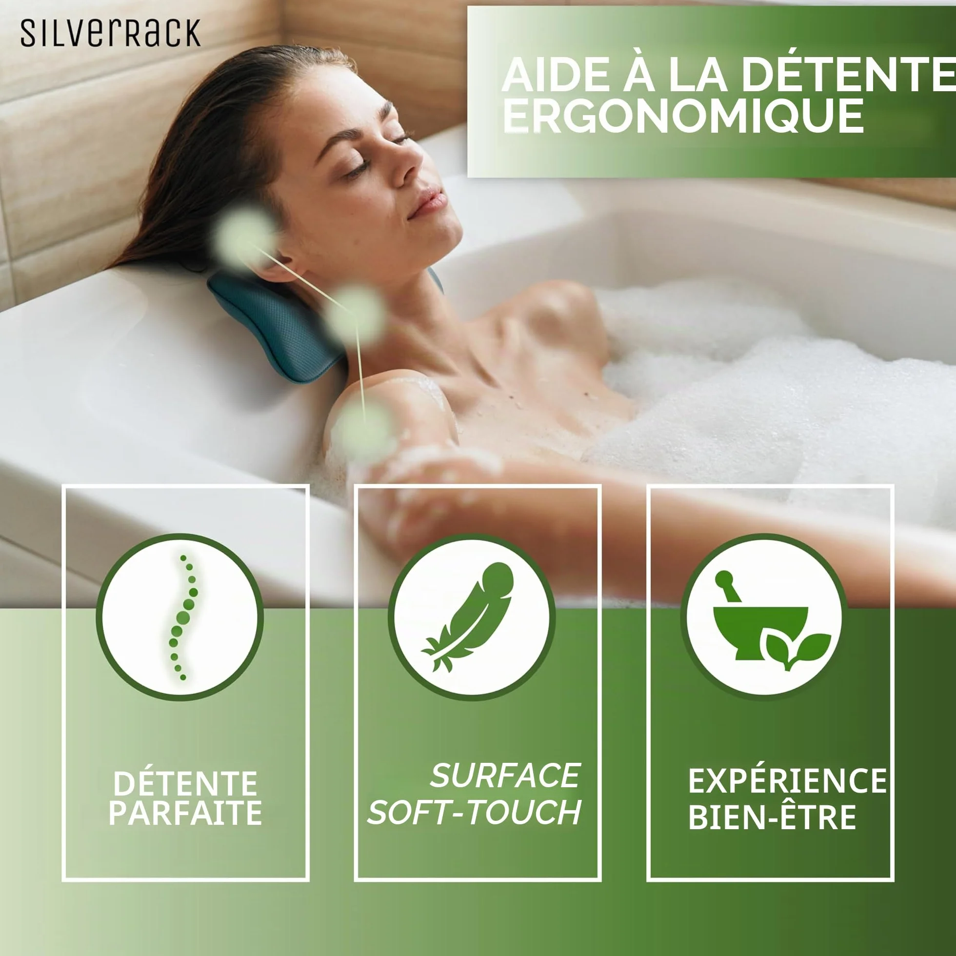 SilverRack Coussin de bain Bleu pétrole avec ventouses Appuie-tête nuque jacuzzi