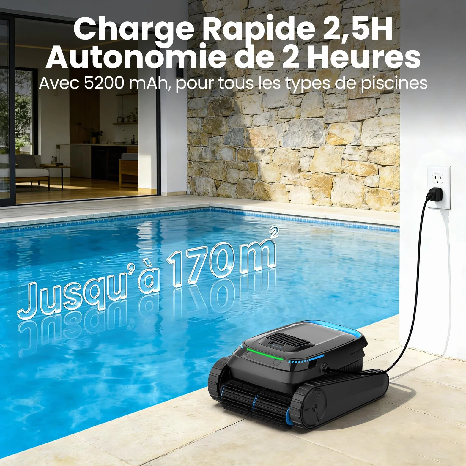 Robot de piscine Sol et Mur sans fil 18927 L/H Nettoyeur pour piscines jusqu'à 170㎡