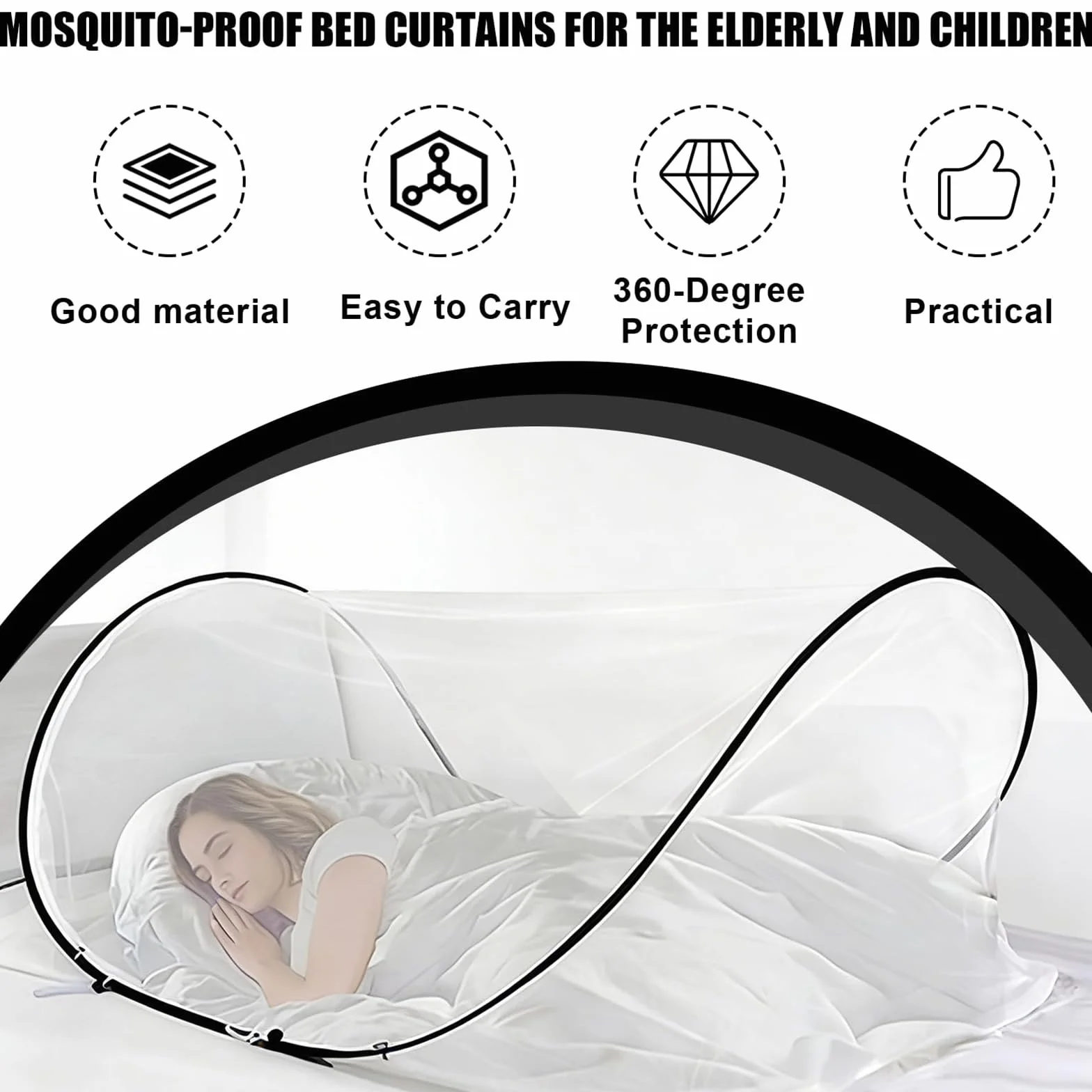 Moustiquaire Pliable: 200 x 100 x 70 cm Moustiquaire Pop Up, Protection 360 ° Moustiquaires De Voyage, Ultra Légère Lit Moustiquaires Familial pour Adulte Enfant Camping Chambre à Coucher (Noir)