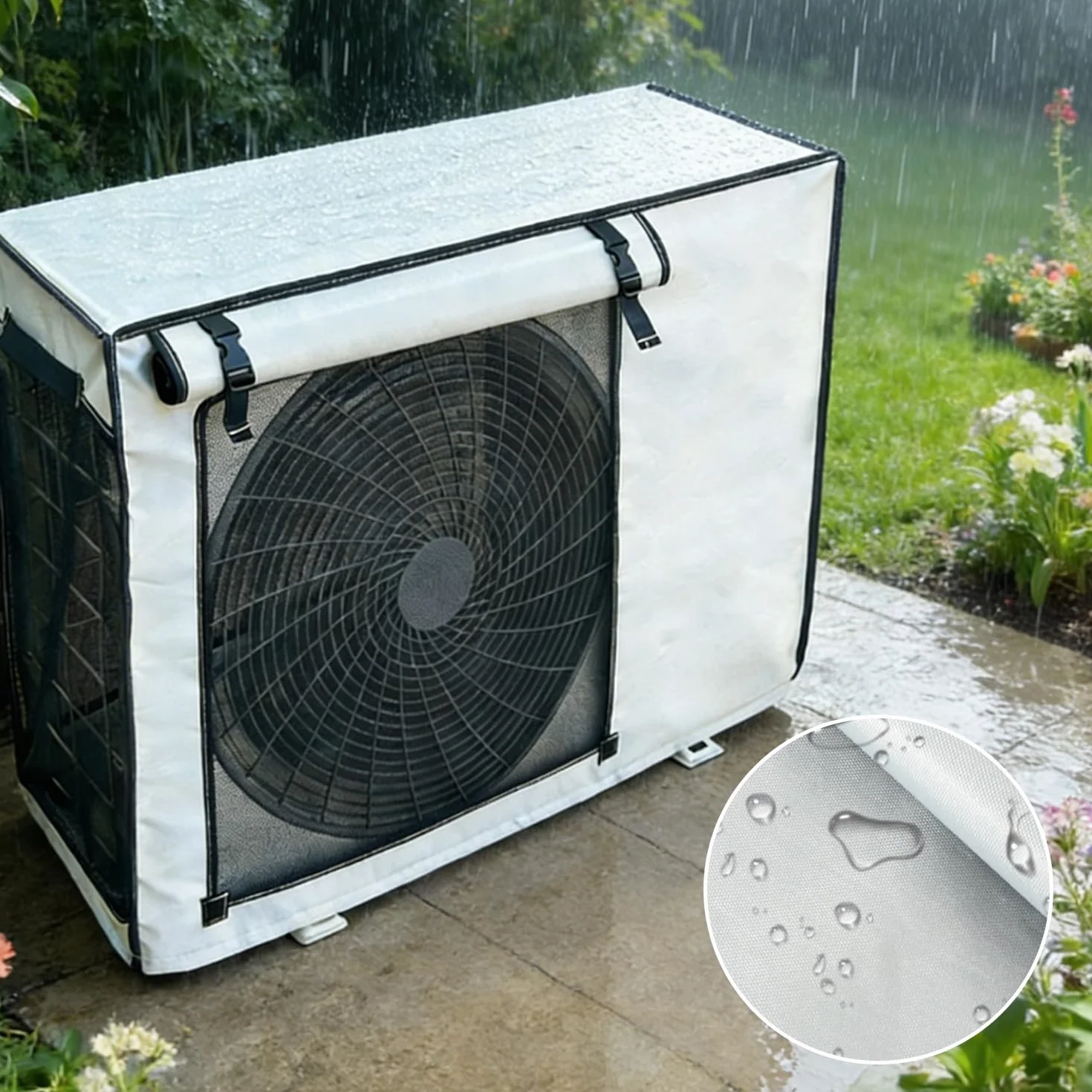 Housse de climatisation extérieur tissu Oxford imperméable 80 x 55 x 30 cm résistante intempéries UV neige boucle